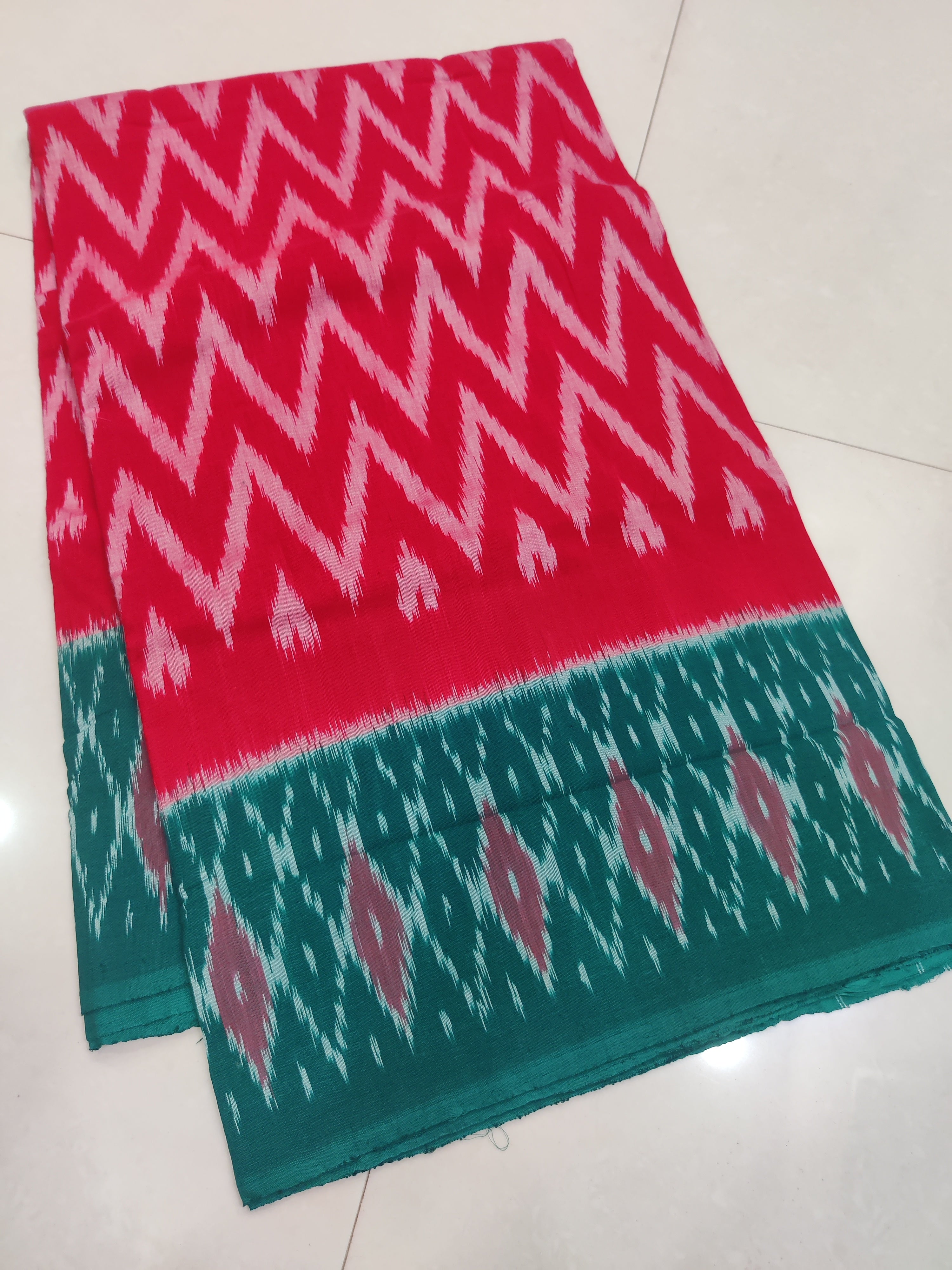 GREEN - MERCERISED PURE COTTON HANDLOOM POCHAMPALLY IKAT SAREE 93