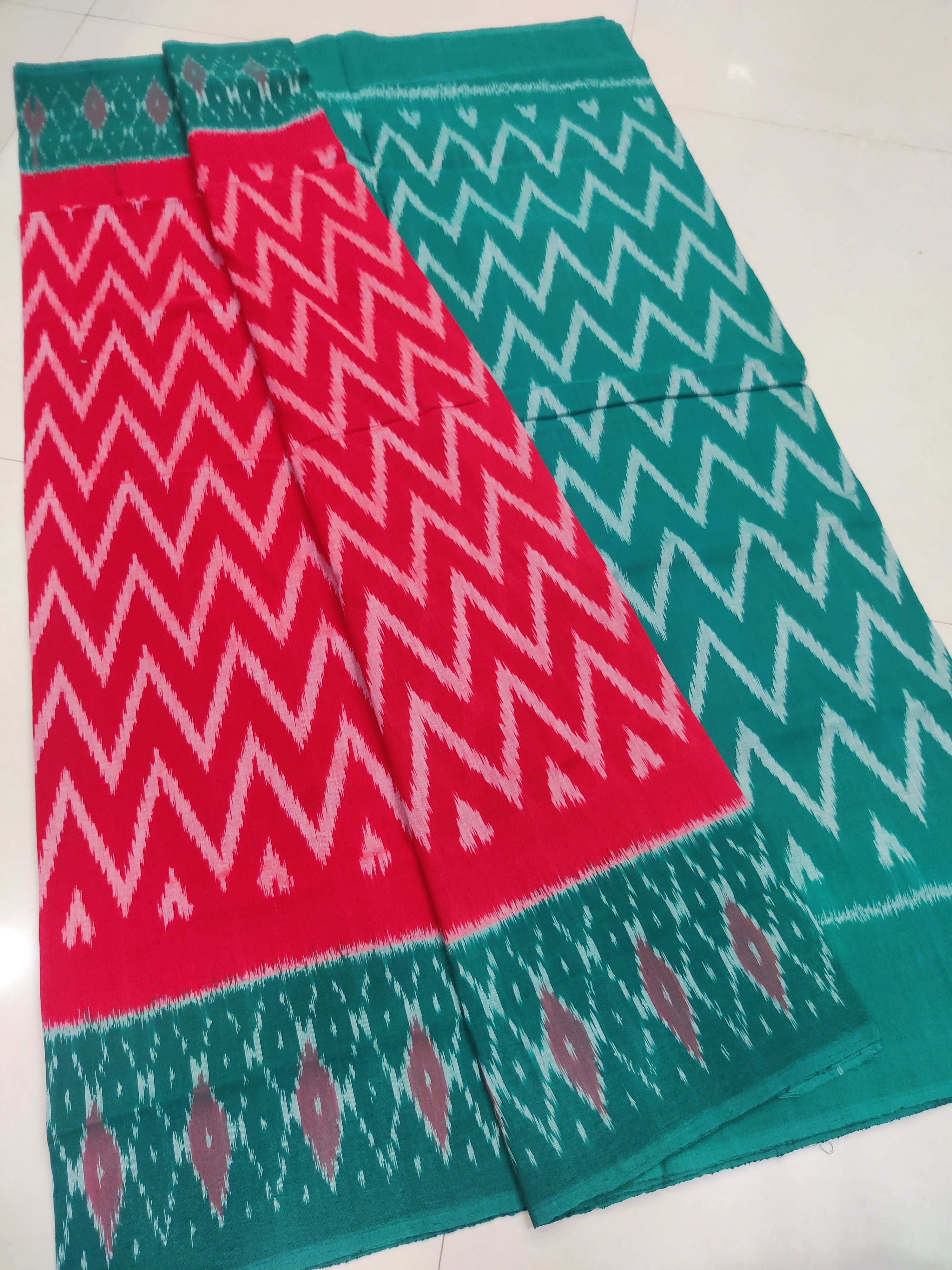 GREEN - MERCERISED PURE COTTON HANDLOOM POCHAMPALLY IKAT SAREE 93