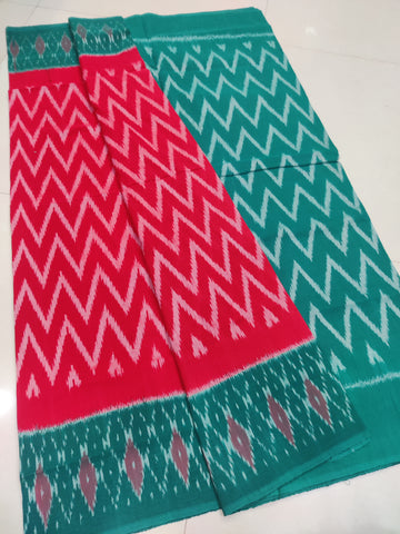 GREEN - MERCERISED PURE COTTON HANDLOOM POCHAMPALLY IKAT SAREE 93