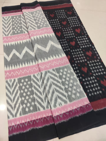 BLACK - MERCERISED PURE COTTON HANDLOOM POCHAMPALLY IKAT SAREE 94