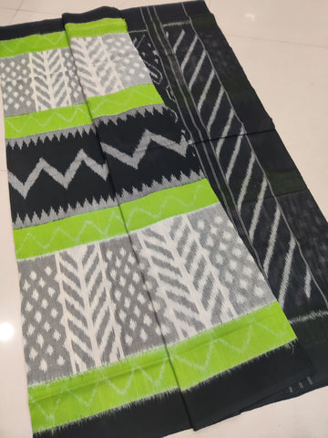 GREEN - MERCERISED PURE COTTON HANDLOOM POCHAMPALLY IKAT SAREE 95