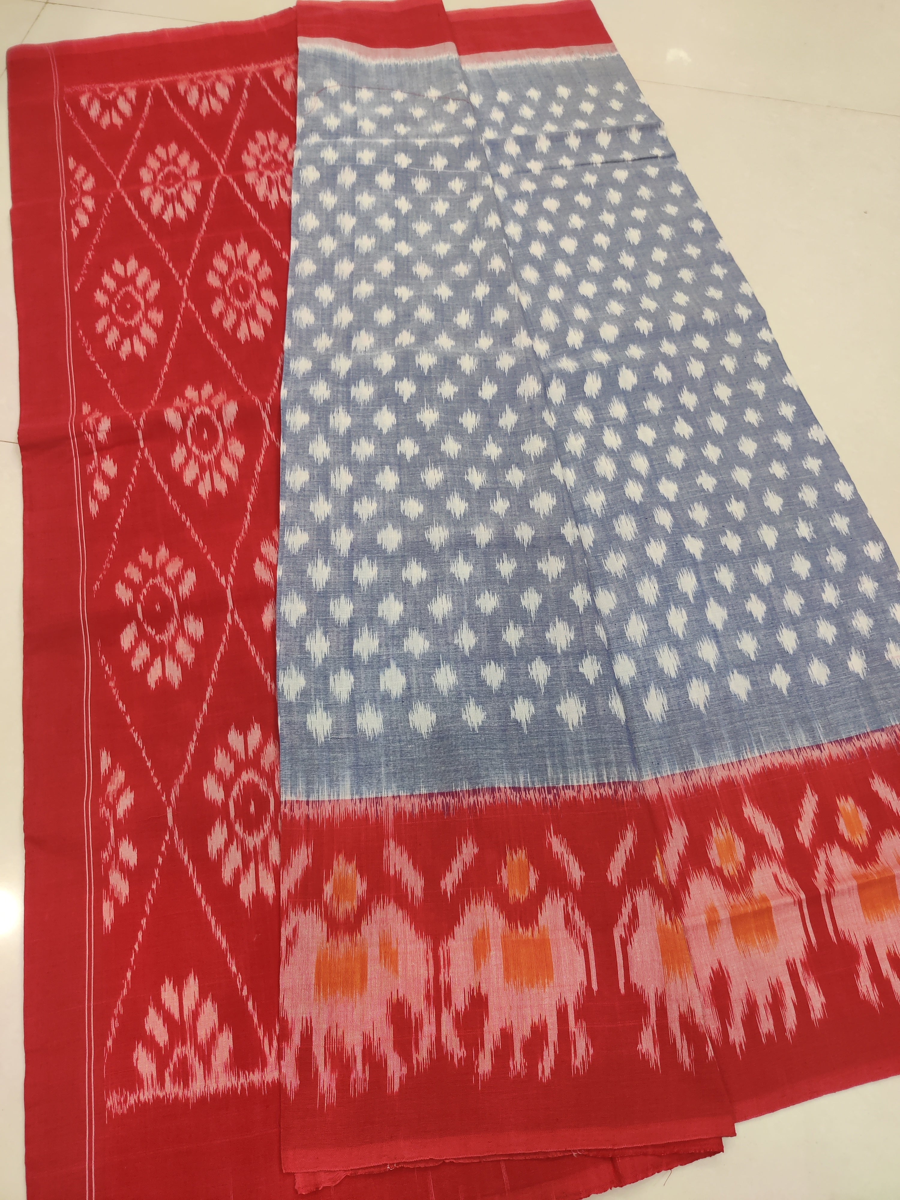 Red - MERCERISED PURE COTTON HANDLOOM POCHAMPALLY IKAT SAREE 67