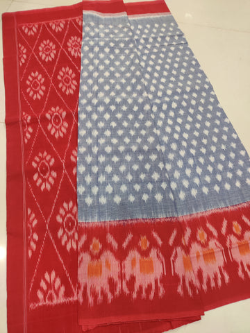 Red - MERCERISED PURE COTTON HANDLOOM POCHAMPALLY IKAT SAREE 67