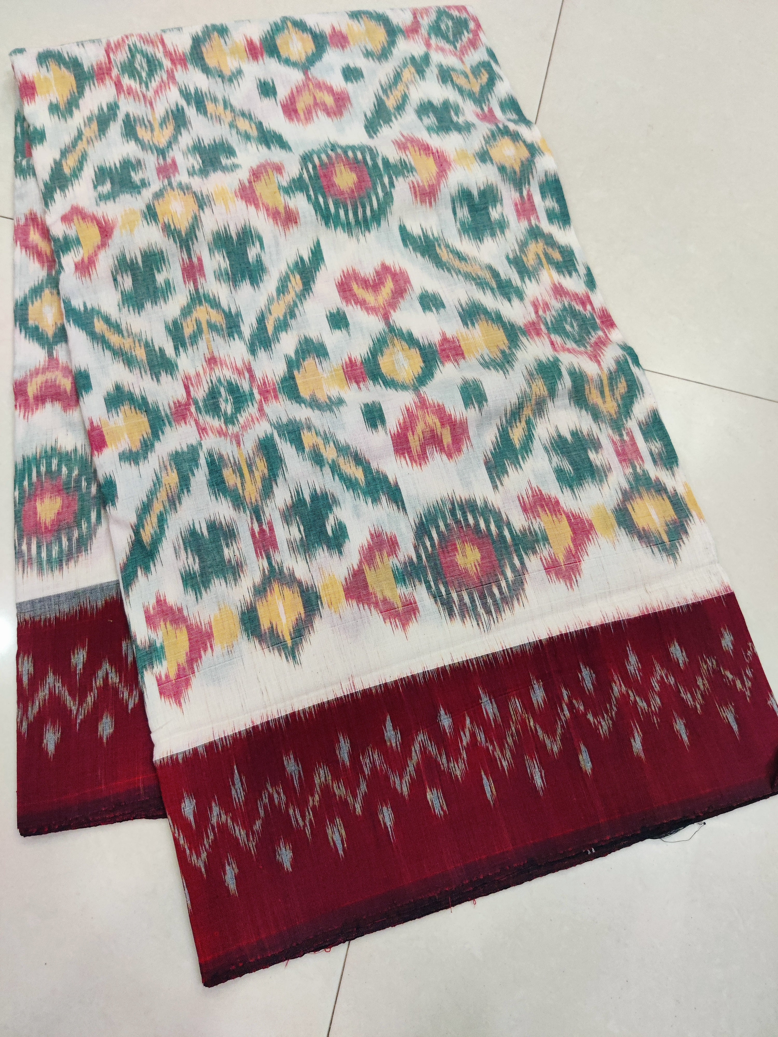 MAROON- MERCERISED PURE COTTON HANDLOOM POCHAMPALLY IKAT SAREE 97