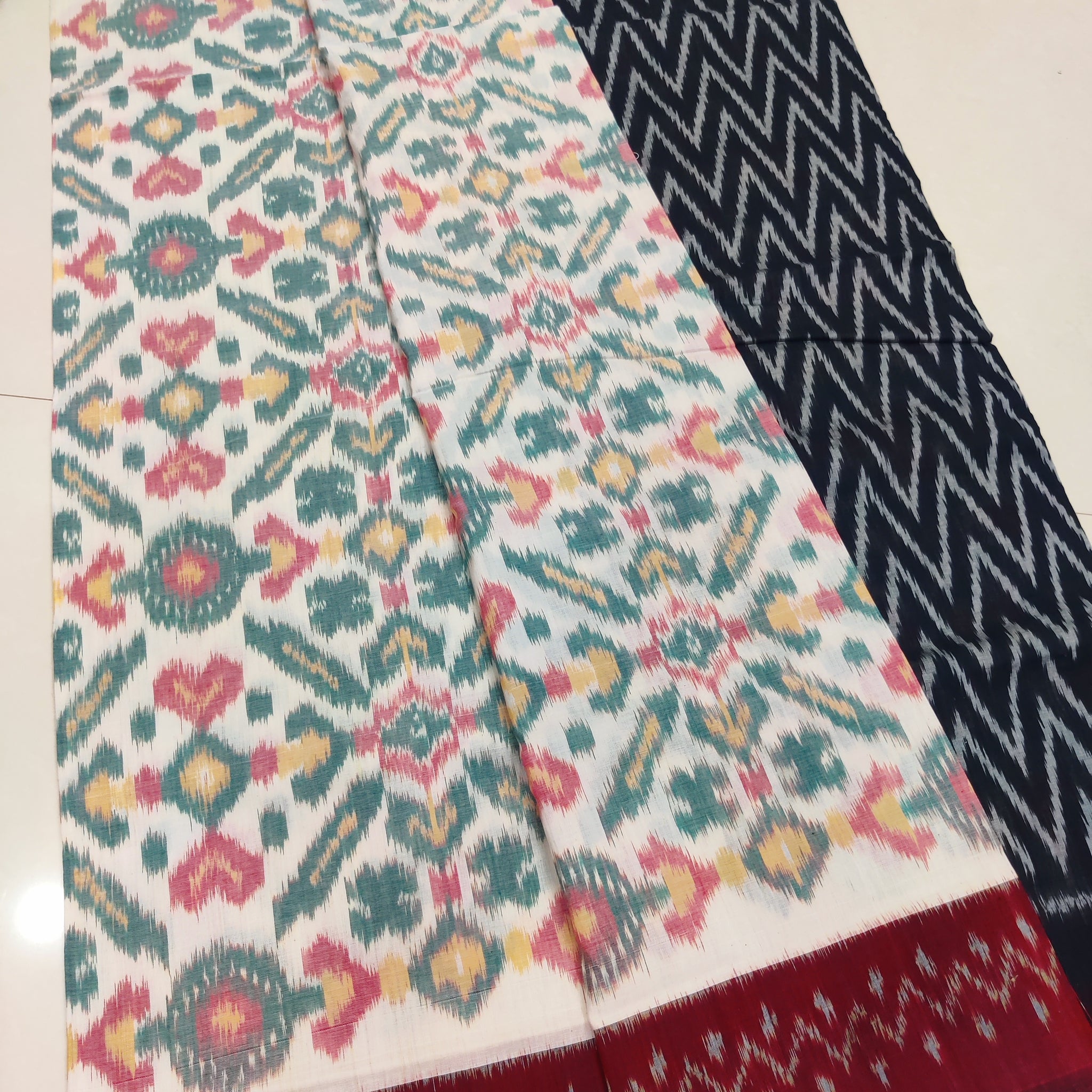 MAROON- MERCERISED PURE COTTON HANDLOOM POCHAMPALLY IKAT SAREE 97