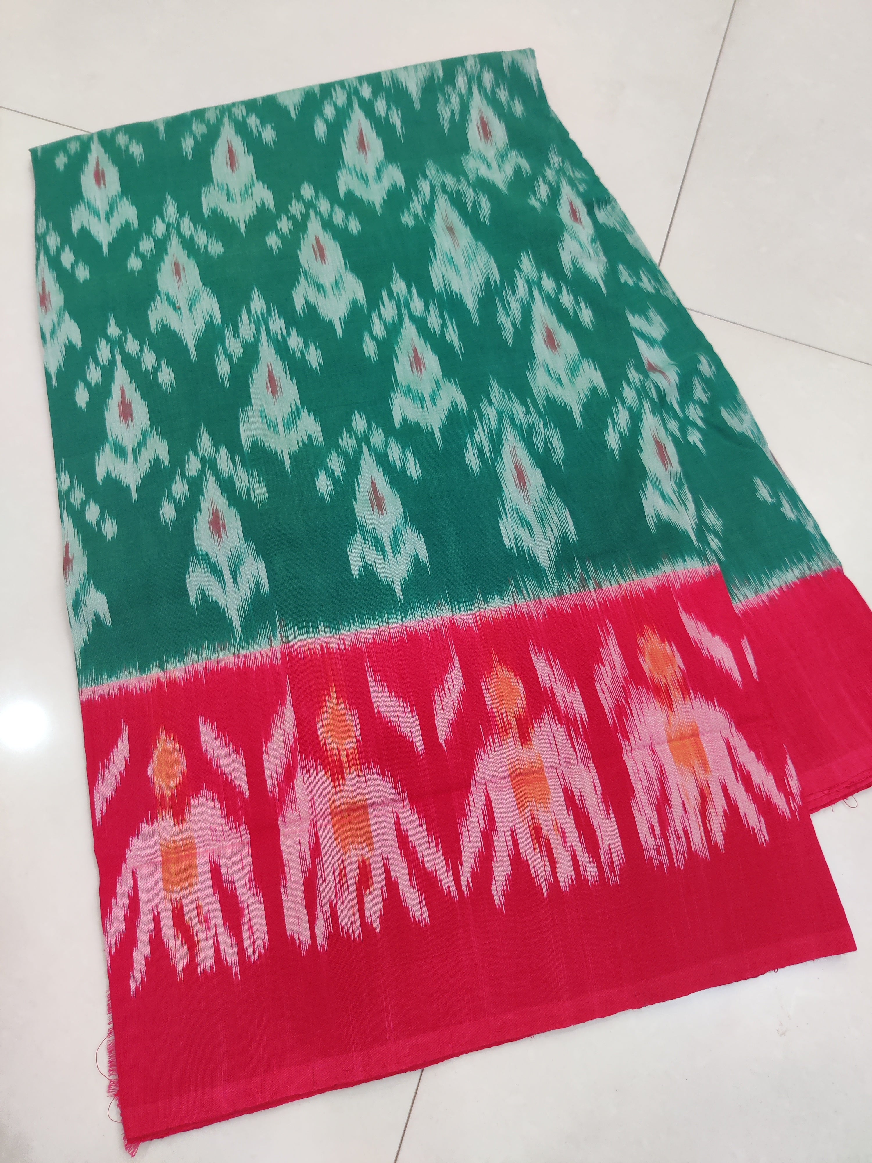 Red - MERCERISED PURE COTTON HANDLOOM POCHAMPALLY IKAT SAREE 30