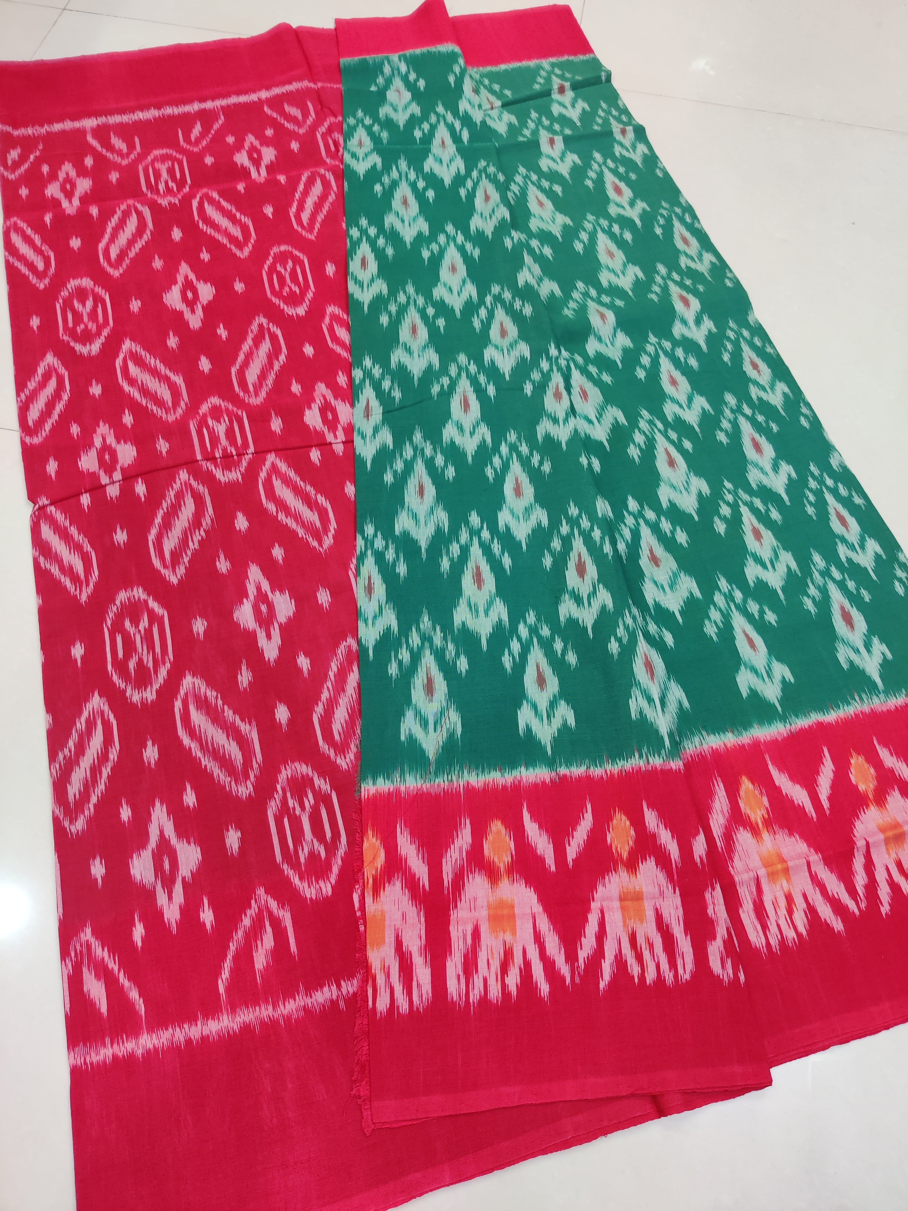 Red - MERCERISED PURE COTTON HANDLOOM POCHAMPALLY IKAT SAREE 30
