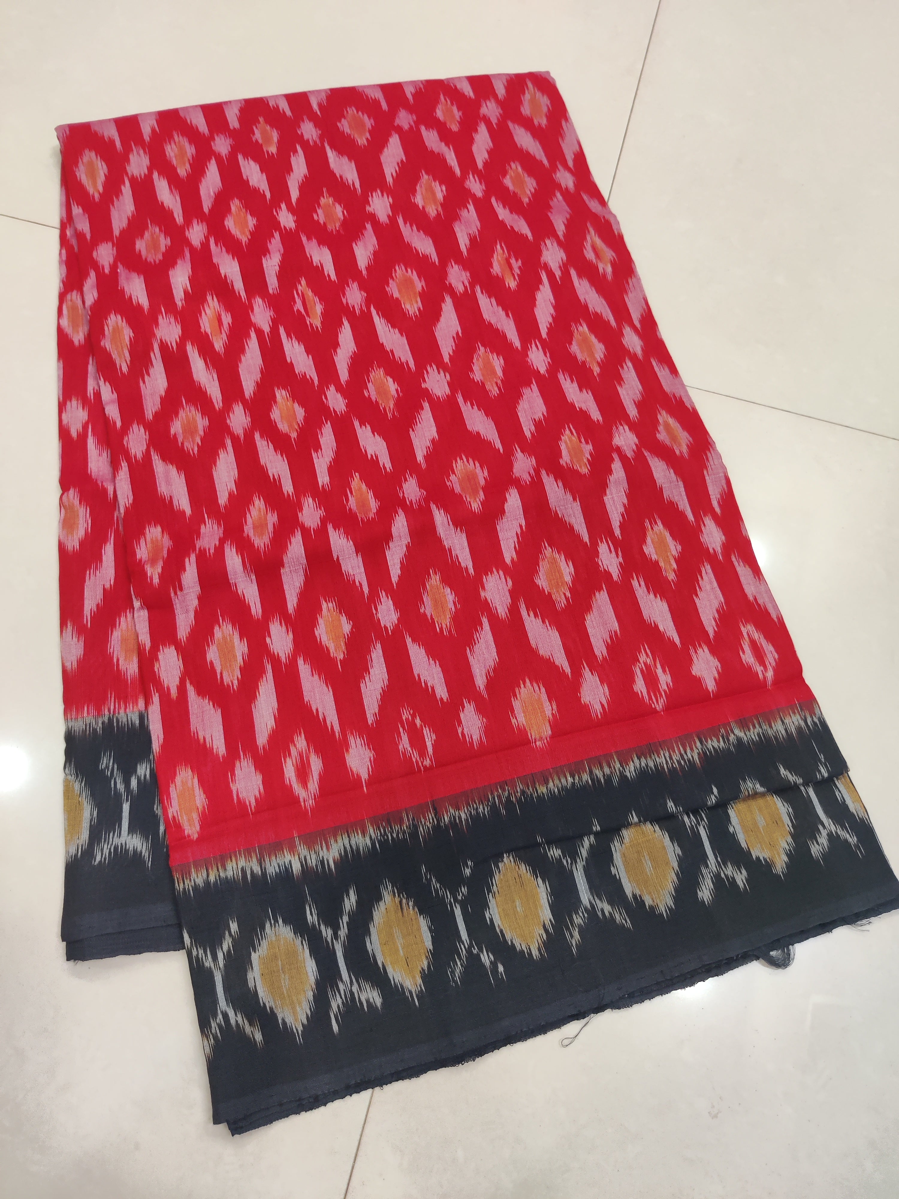 BLACK- MERCERISED PURE COTTON HANDLOOM POCHAMPALLY IKAT SAREE 110