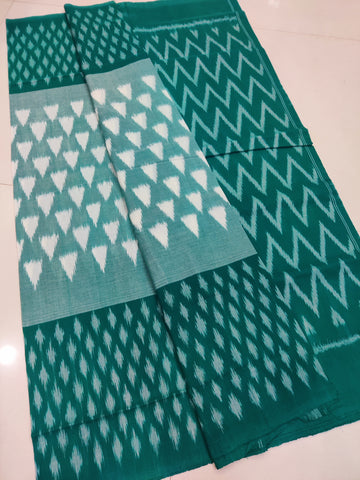 Green - MERCERISED PURE COTTON HANDLOOM POCHAMPALLY IKAT SAREE 32