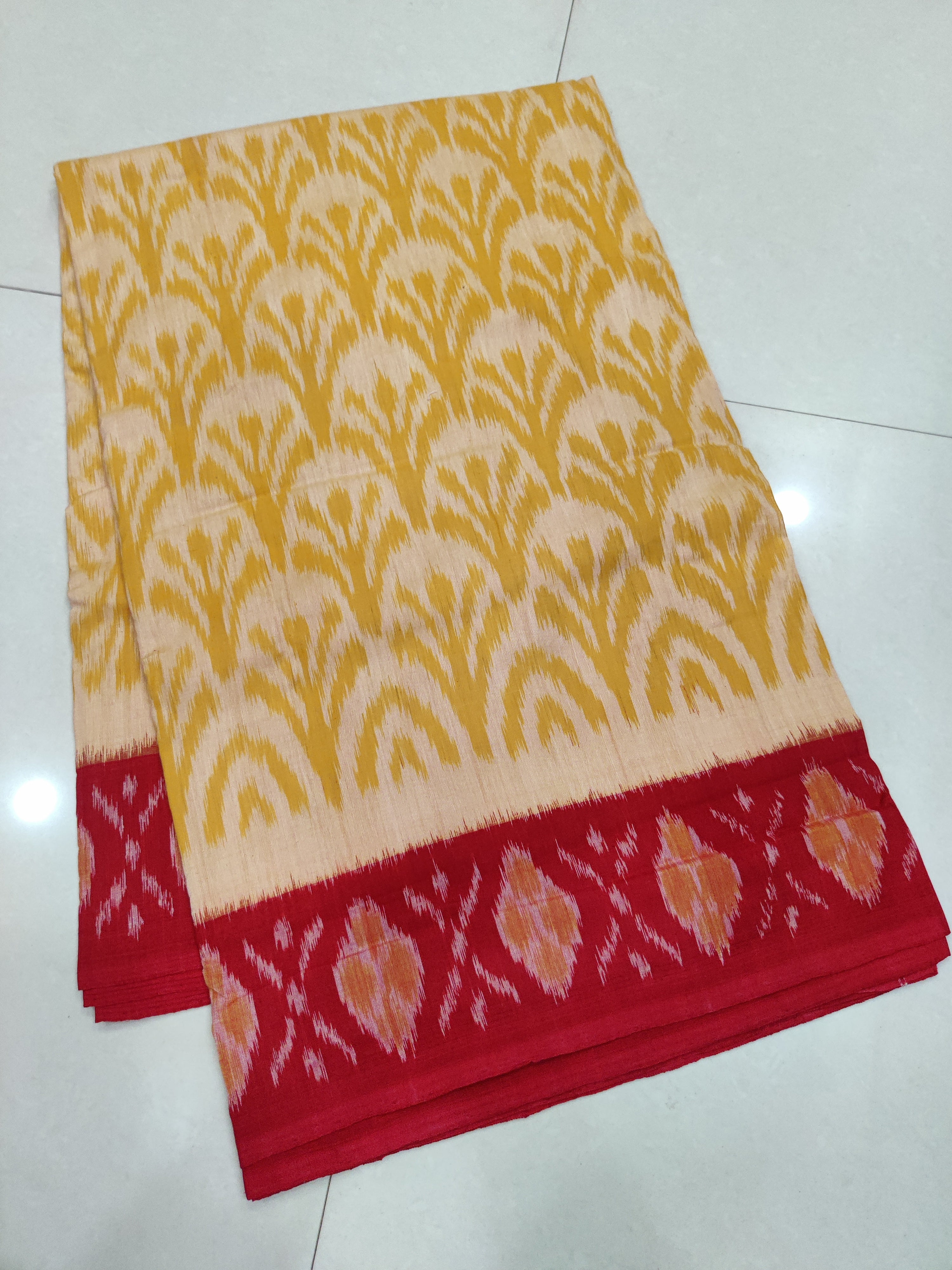 YELLOW- MERCERISED PURE COTTON HANDLOOM POCHAMPALLY IKAT SAREE 118