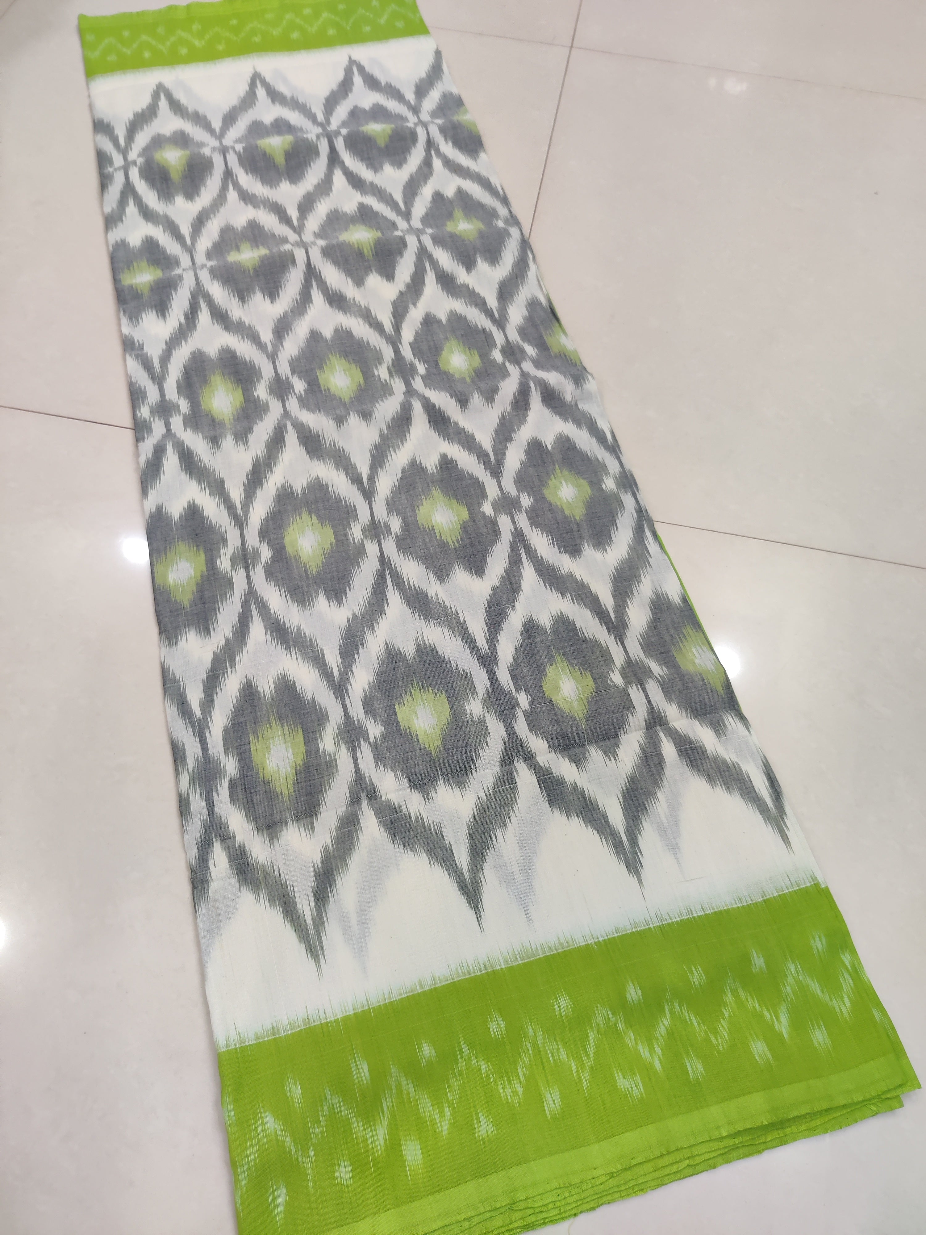 Green - MERCERISED PURE COTTON HANDLOOM POCHAMPALLY IKAT SAREE 33