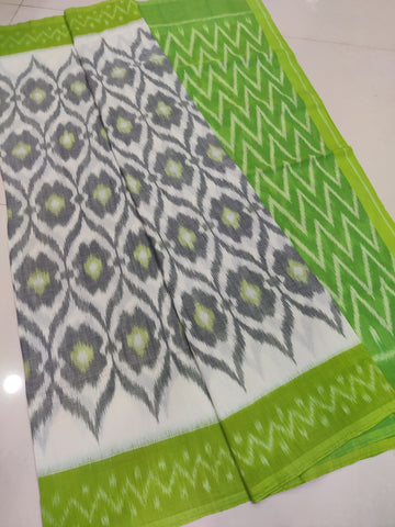 Green - MERCERISED PURE COTTON HANDLOOM POCHAMPALLY IKAT SAREE 33