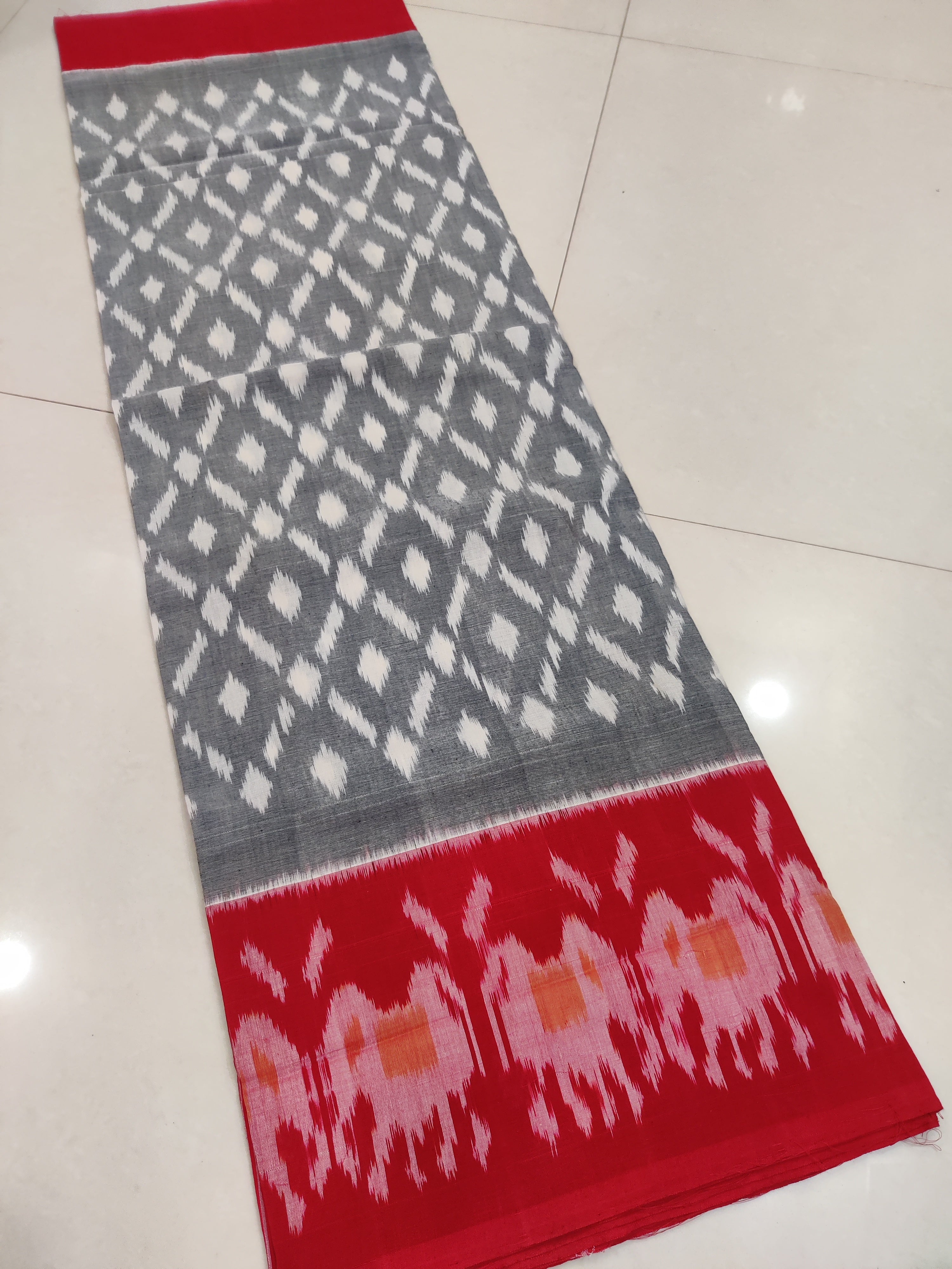 Red - MERCERISED PURE COTTON HANDLOOM POCHAMPALLY IKAT SAREE 34