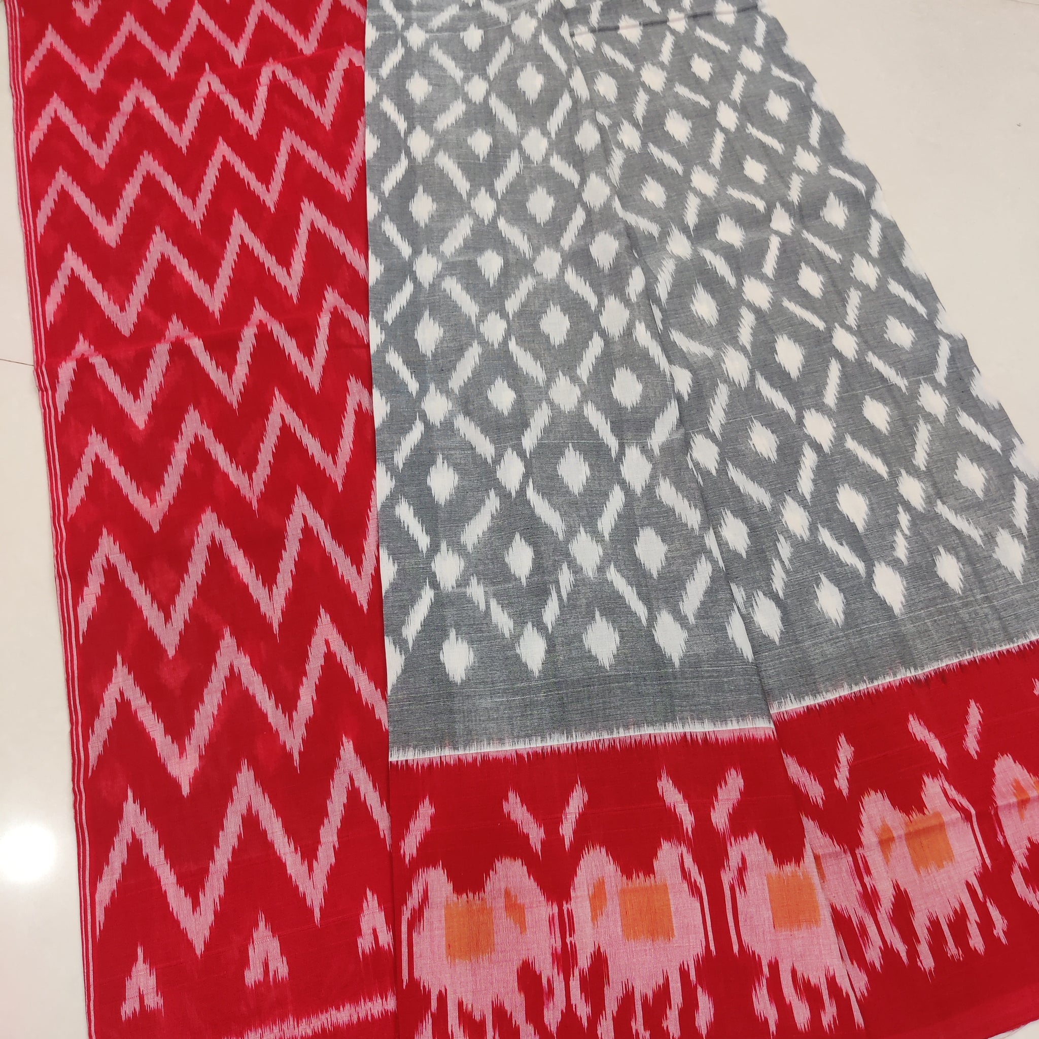 Red - MERCERISED PURE COTTON HANDLOOM POCHAMPALLY IKAT SAREE 34