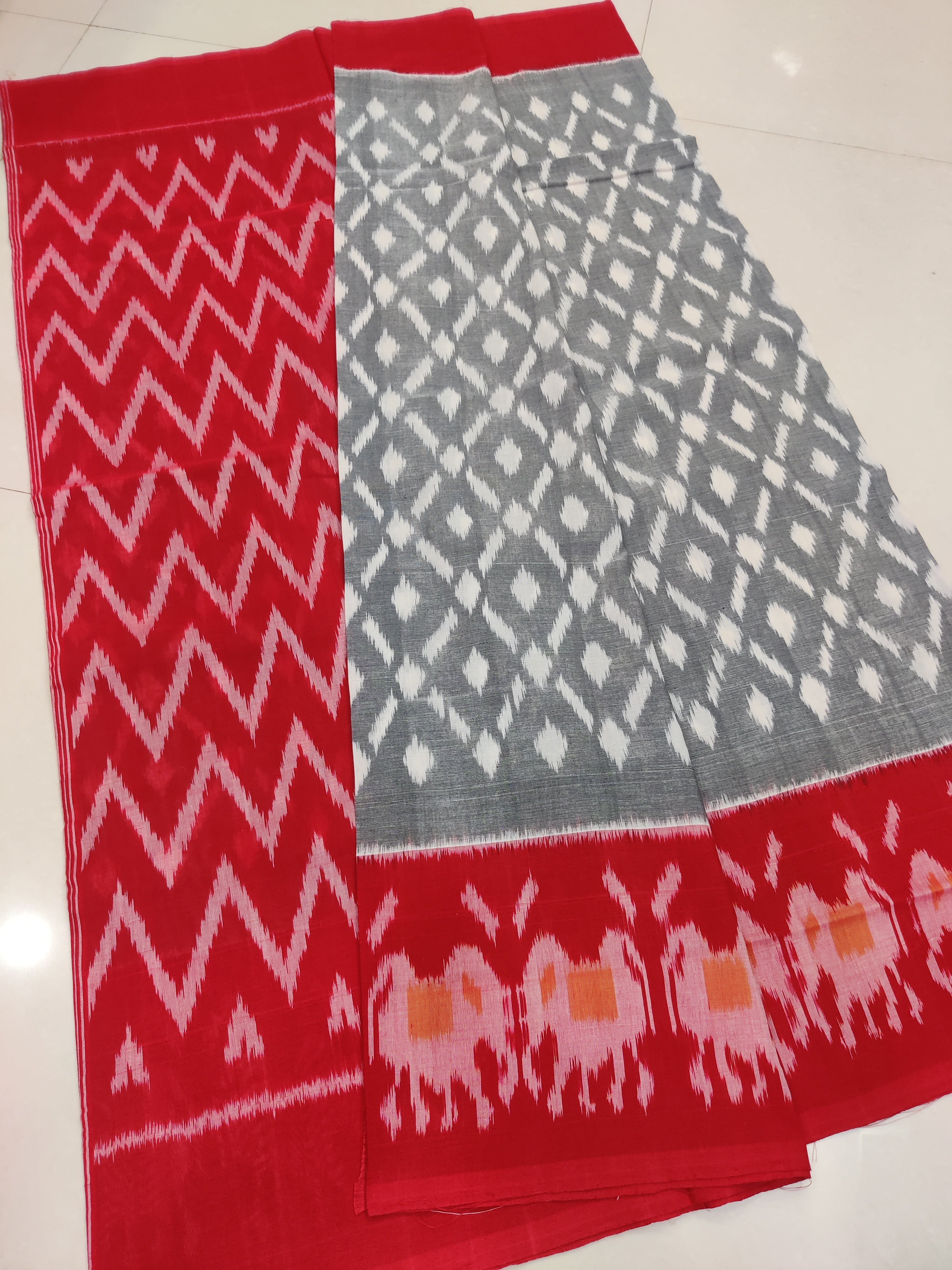 Red - MERCERISED PURE COTTON HANDLOOM POCHAMPALLY IKAT SAREE 34