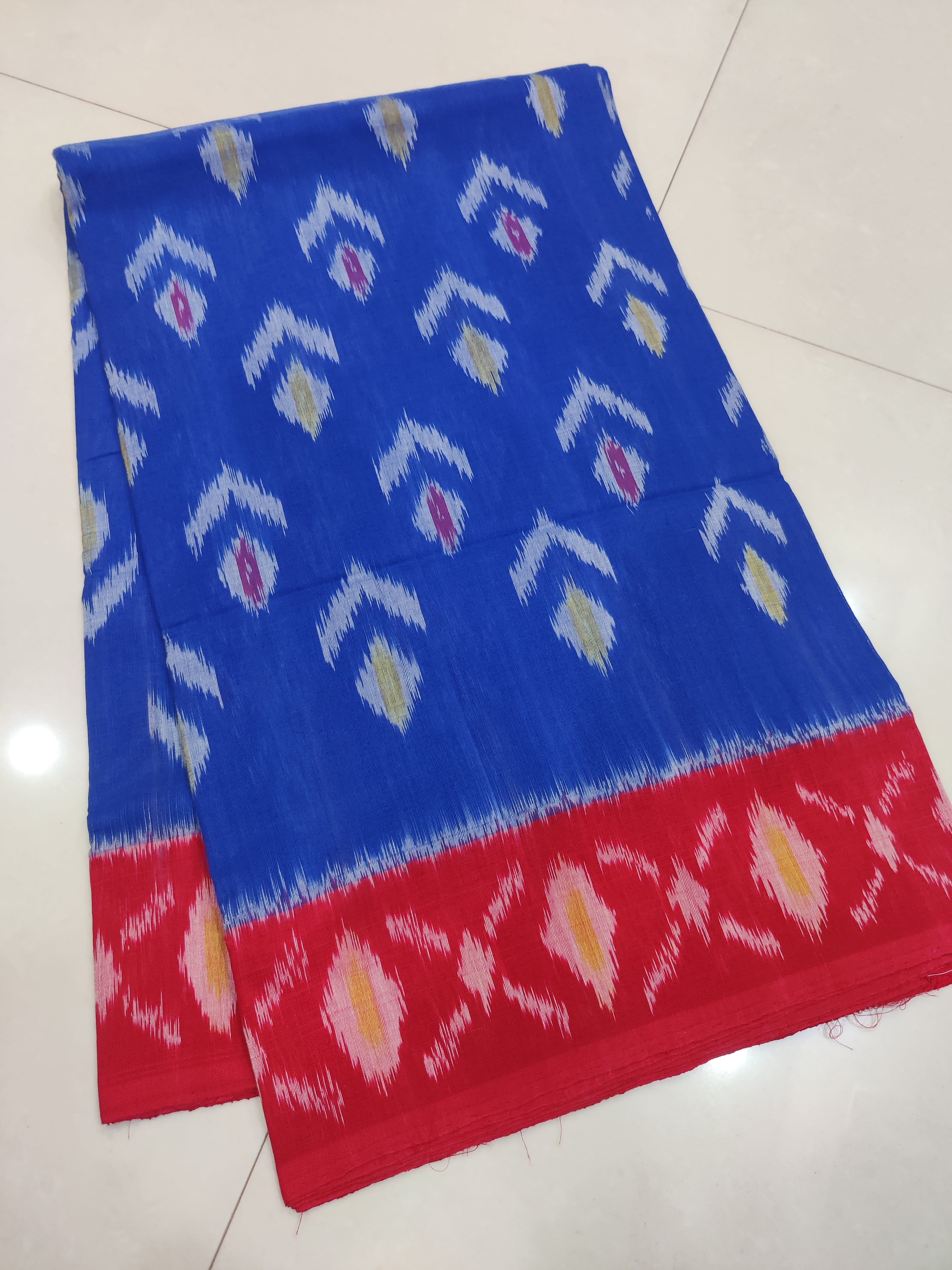 Red - MERCERISED PURE COTTON HANDLOOM POCHAMPALLY IKAT SAREE 37