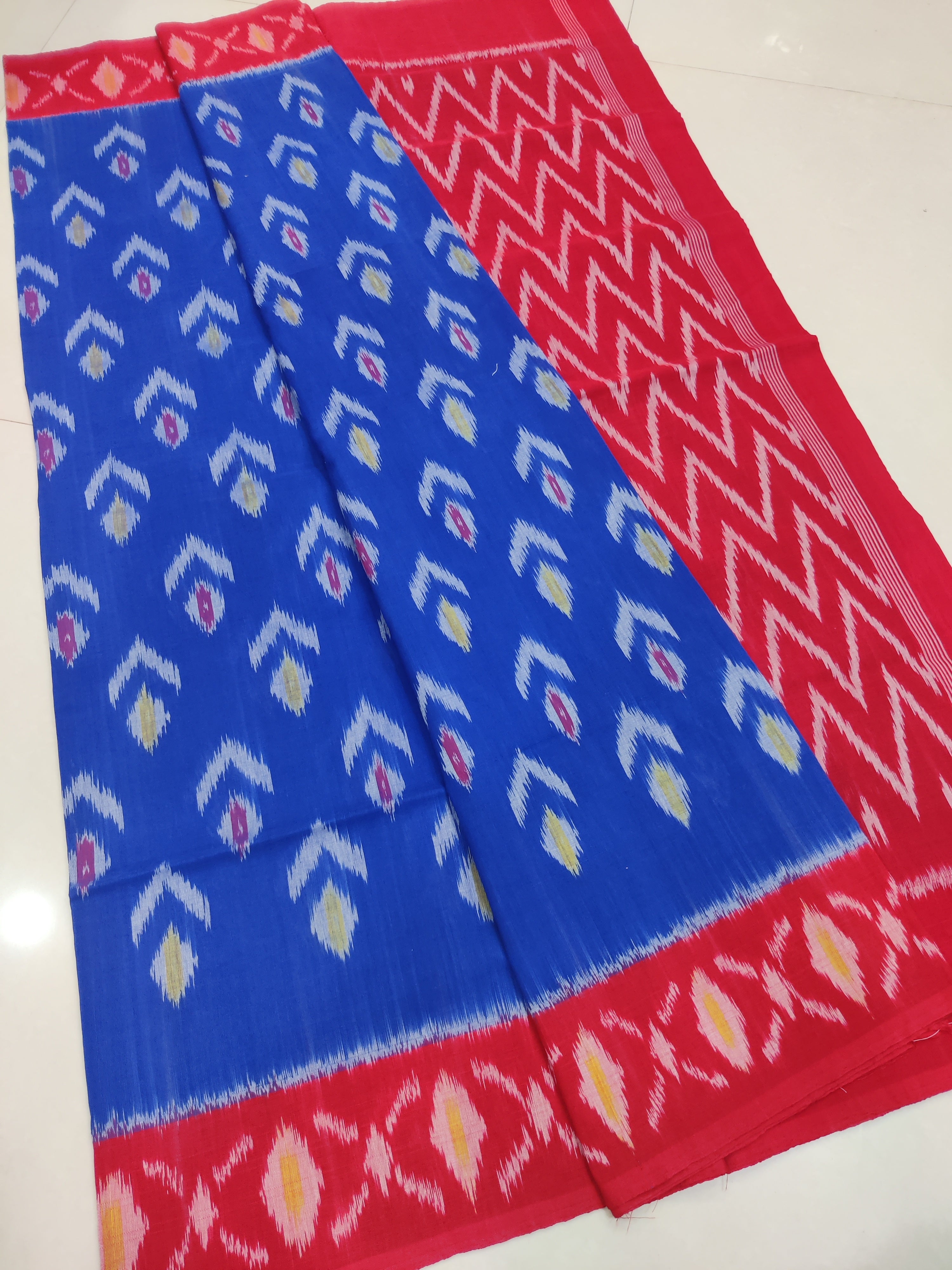 Red - MERCERISED PURE COTTON HANDLOOM POCHAMPALLY IKAT SAREE 37
