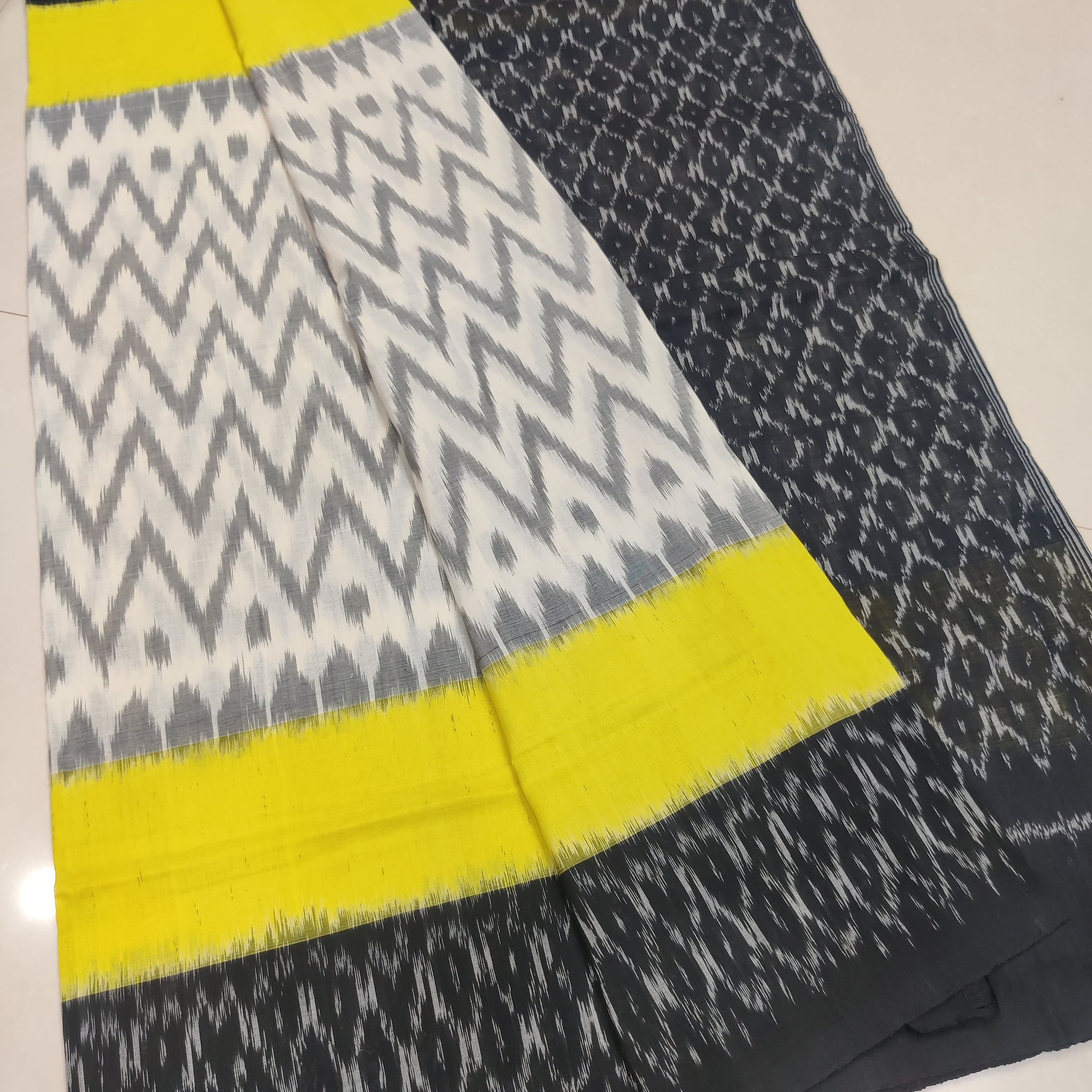 Black - MERCERISED PURE COTTON HANDLOOM POCHAMPALLY IKAT SAREE 38