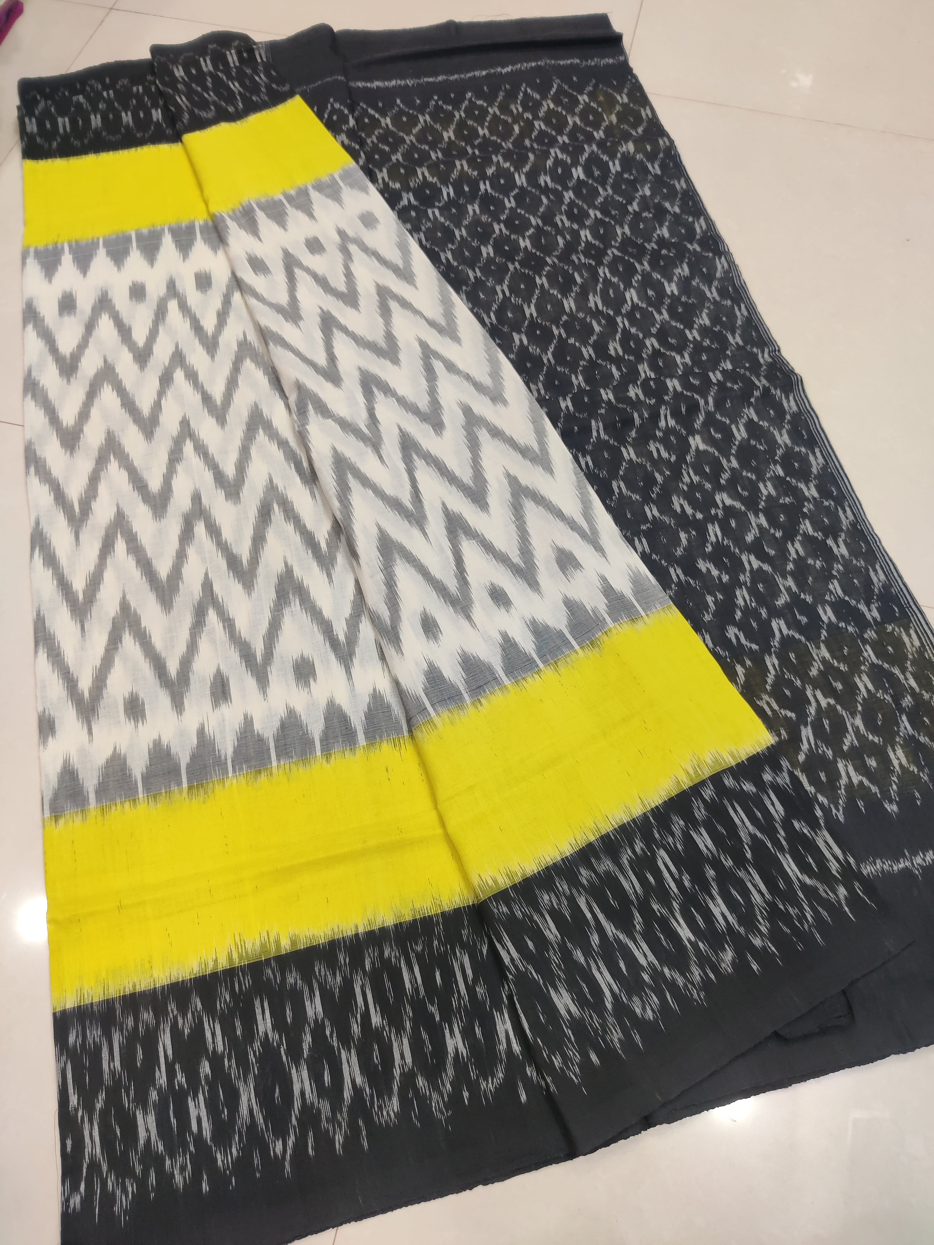 Black - MERCERISED PURE COTTON HANDLOOM POCHAMPALLY IKAT SAREE 38