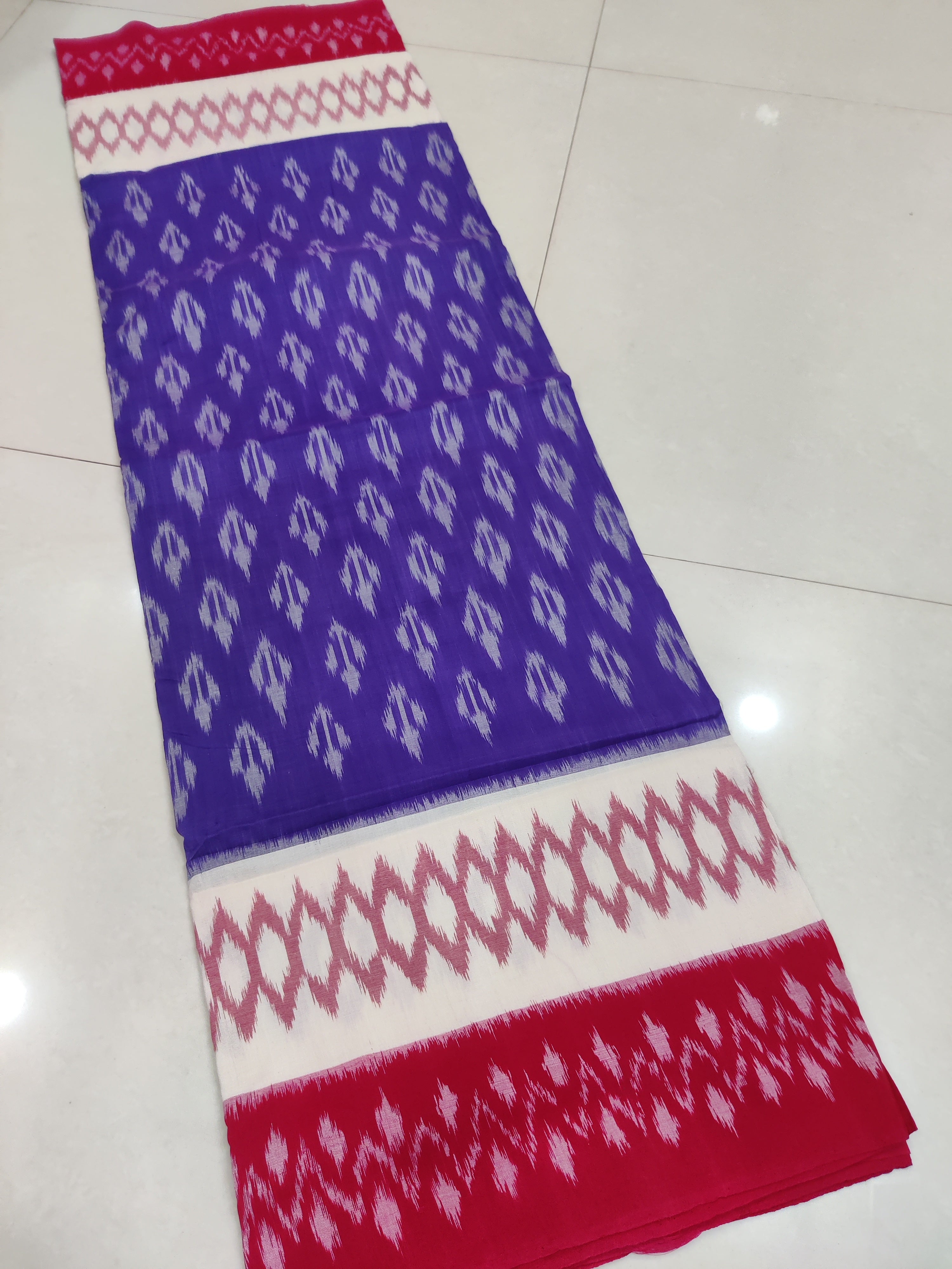 Red - MERCERISED PURE COTTON HANDLOOM POCHAMPALLY IKAT SAREE 41