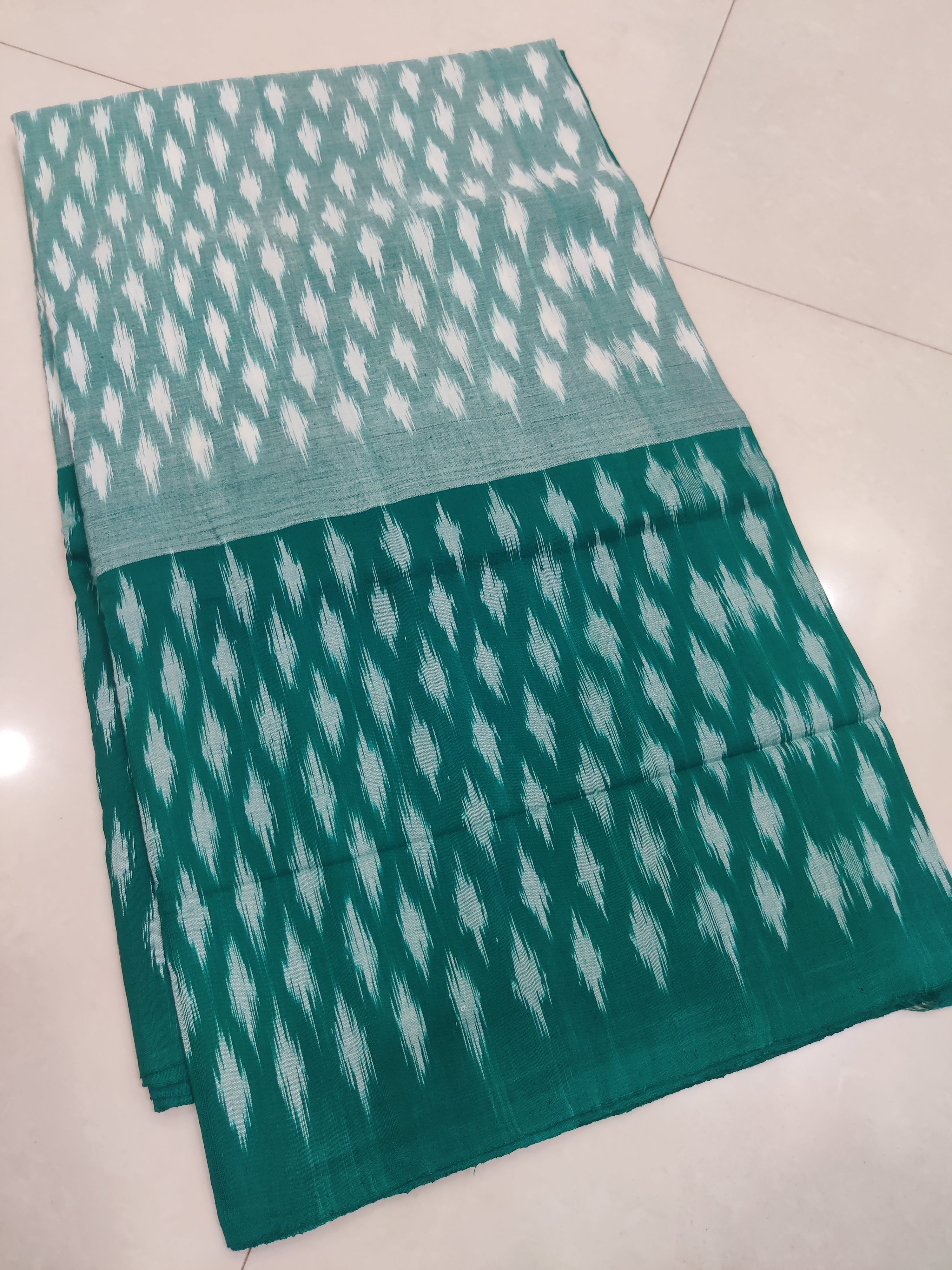 Green - MERCERISED PURE COTTON HANDLOOM POCHAMPALLY IKAT SAREE 43