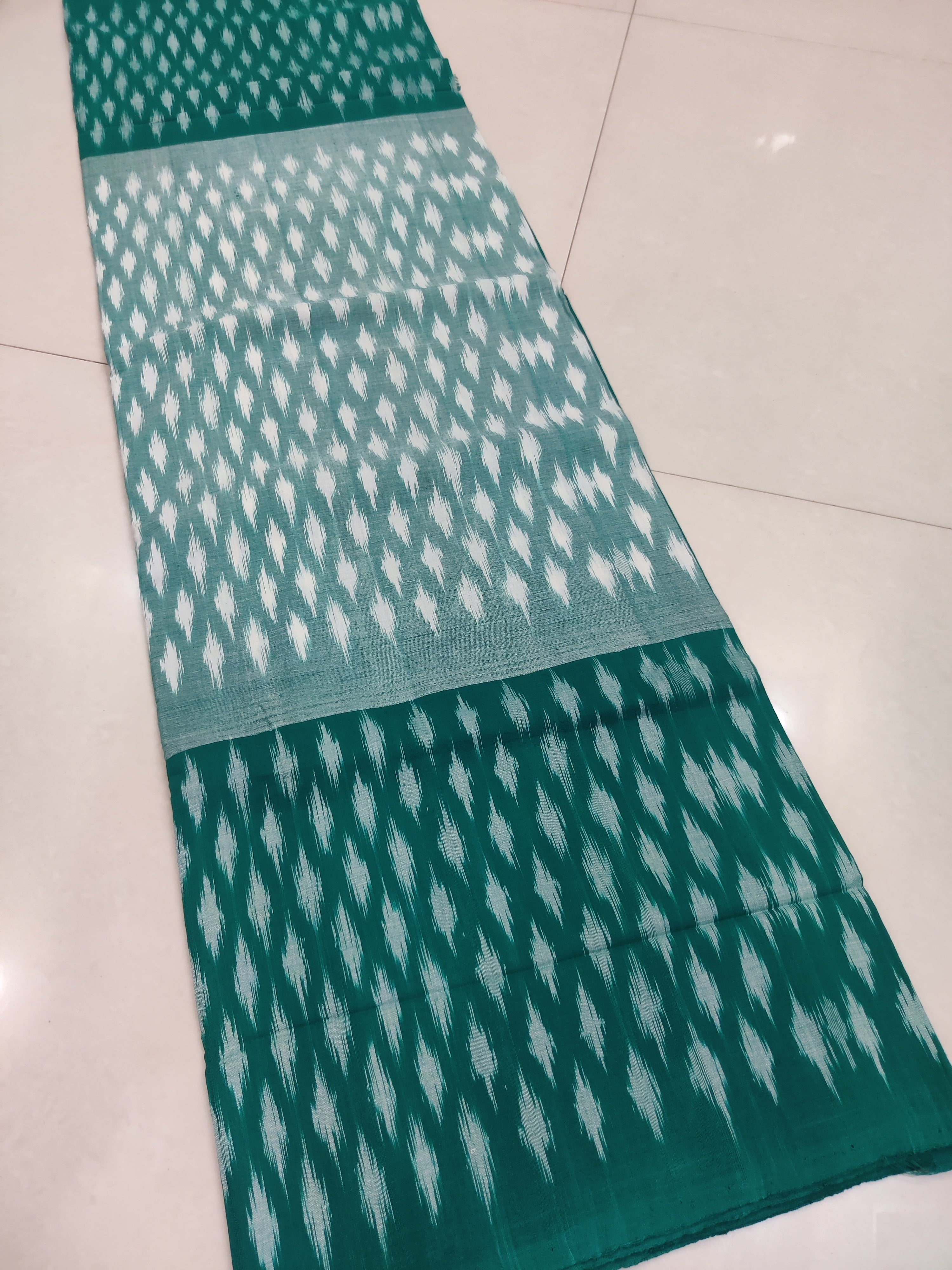 Green - MERCERISED PURE COTTON HANDLOOM POCHAMPALLY IKAT SAREE 43