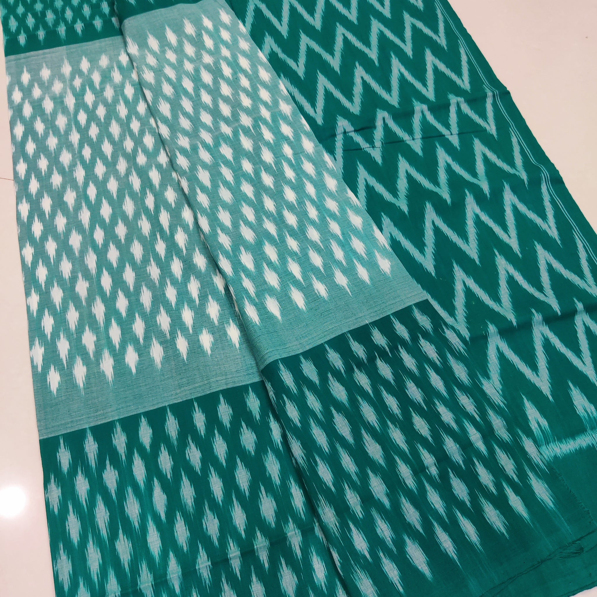 Green - MERCERISED PURE COTTON HANDLOOM POCHAMPALLY IKAT SAREE 43