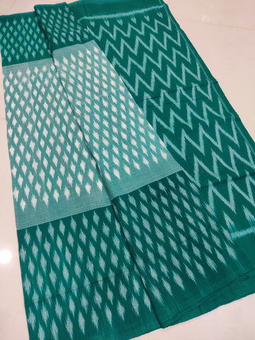 Green - MERCERISED PURE COTTON HANDLOOM POCHAMPALLY IKAT SAREE 43