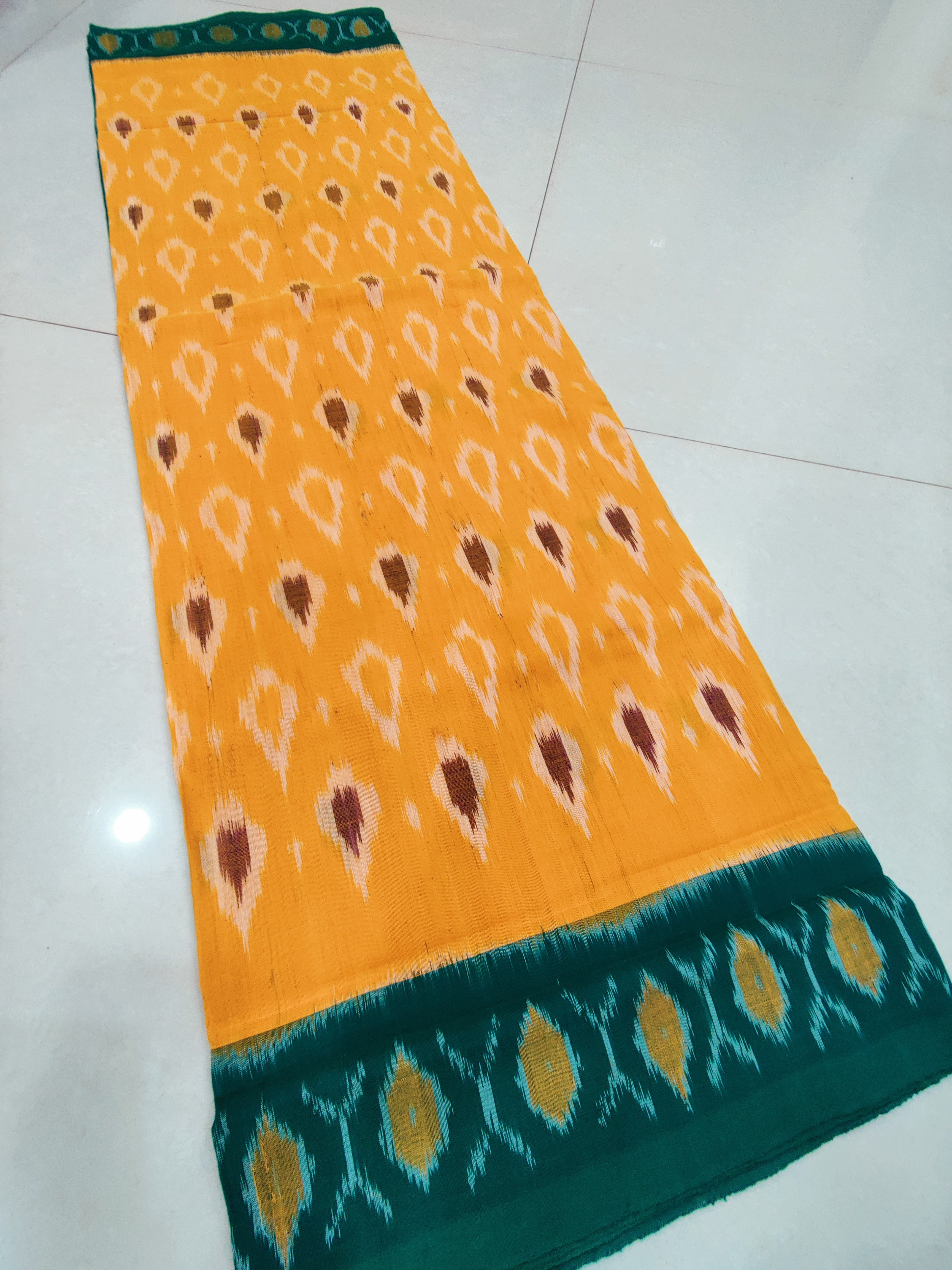 Green - MERCERISED PURE COTTON HANDLOOM POCHAMPALLY IKAT SAREE 44