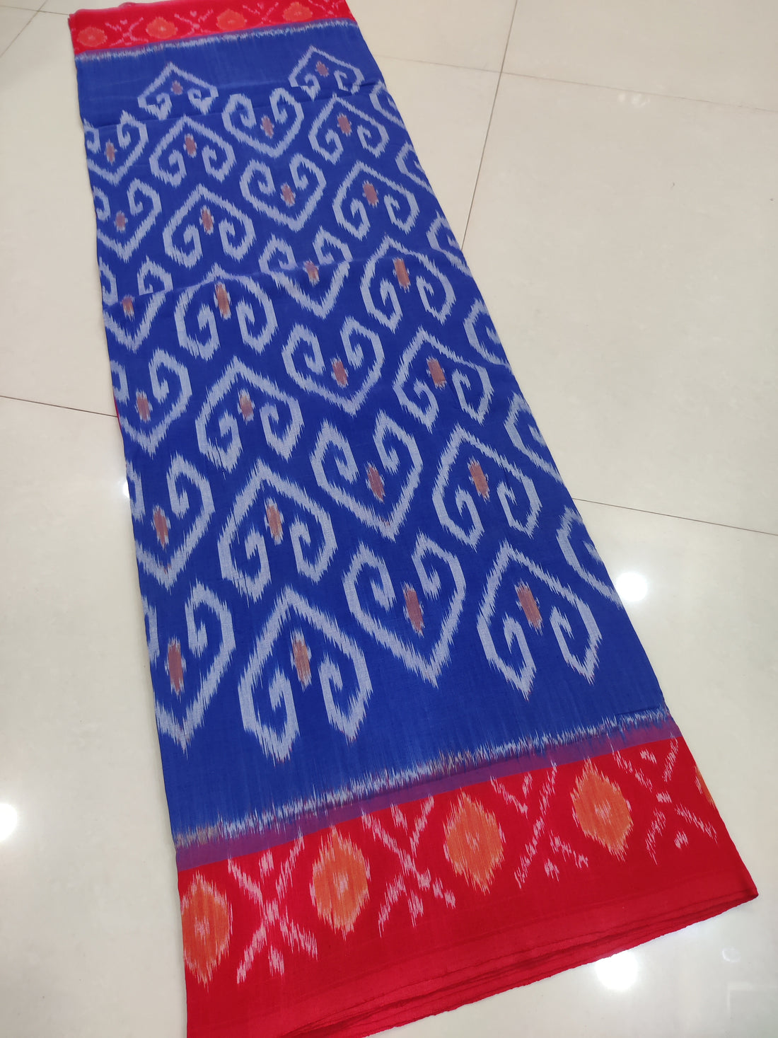 Red - MERCERISED PURE COTTON HANDLOOM POCHAMPALLY IKAT SAREE 45