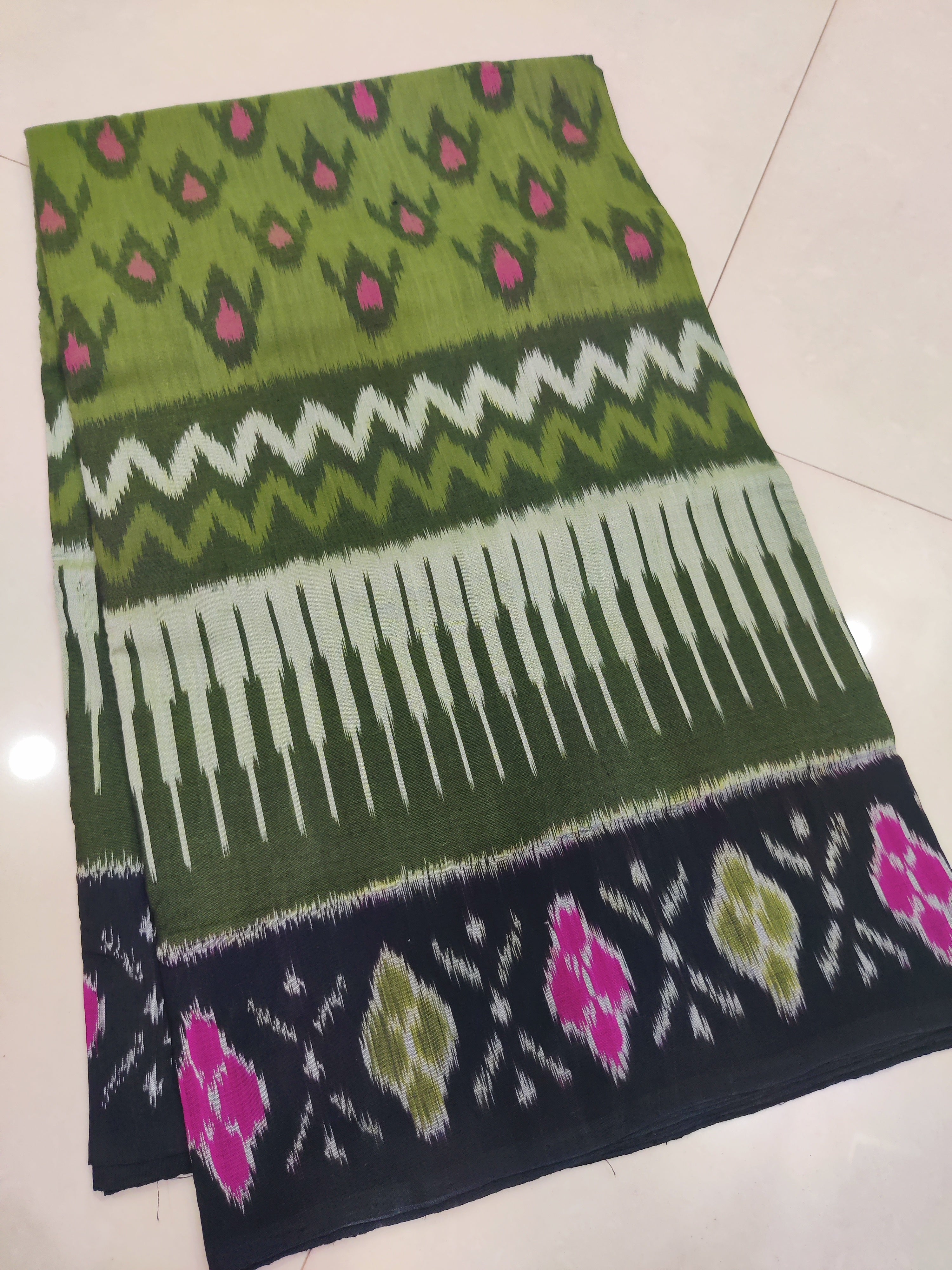 Black - MERCERISED PURE COTTON HANDLOOM POCHAMPALLY IKAT SAREE 46