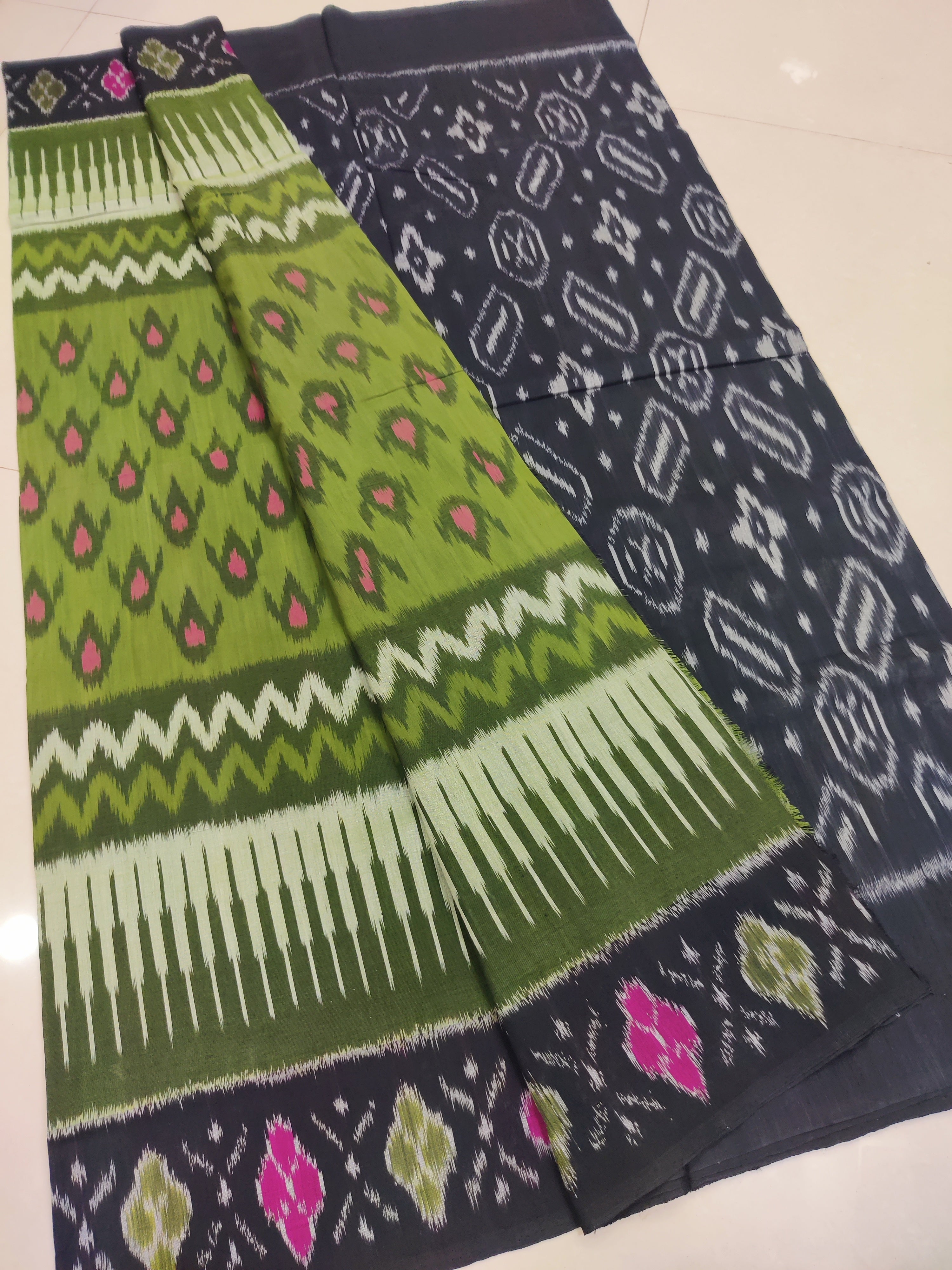 Black - MERCERISED PURE COTTON HANDLOOM POCHAMPALLY IKAT SAREE 46