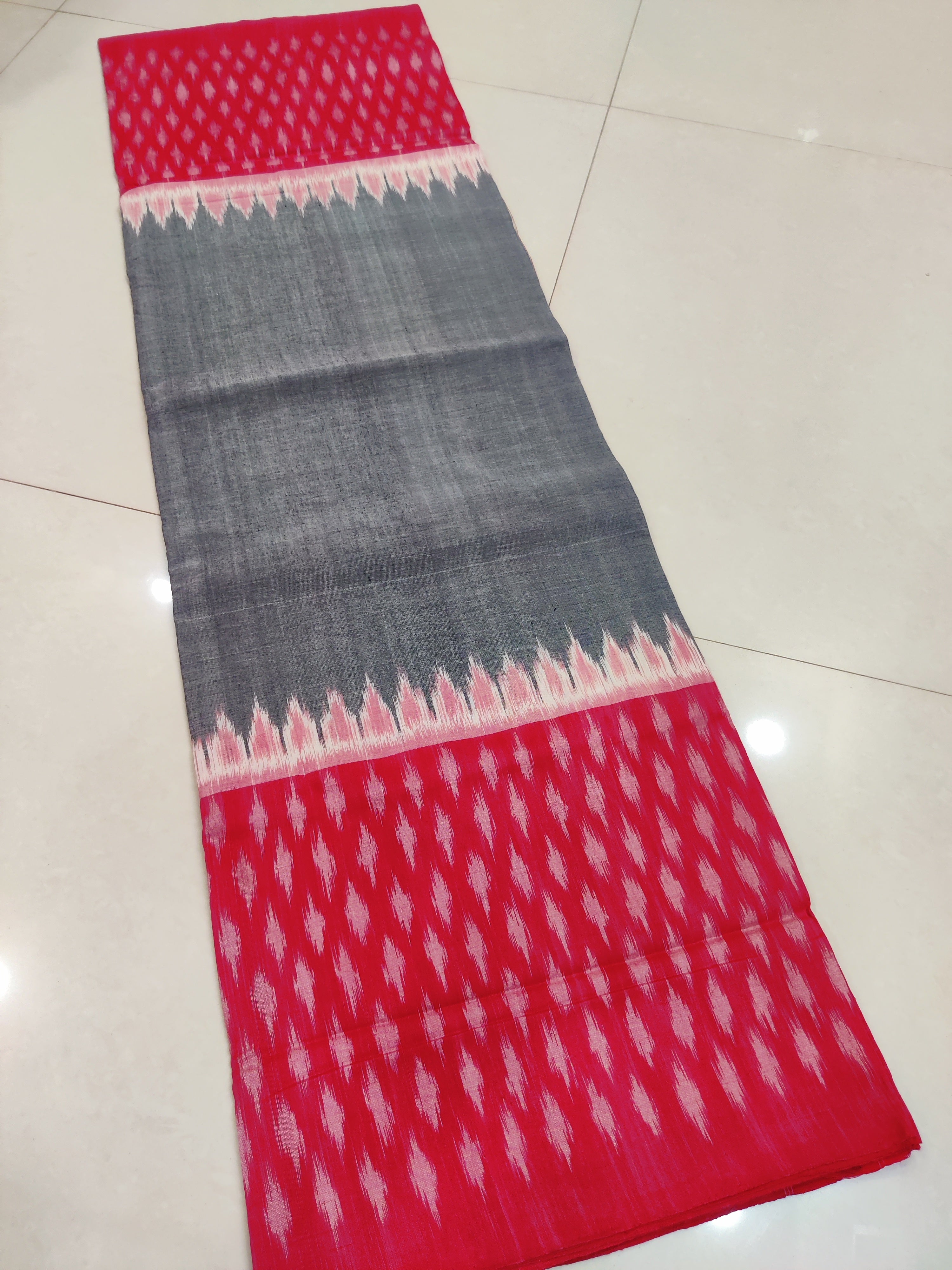 Red - MERCERISED PURE COTTON HANDLOOM POCHAMPALLY IKAT SAREE 47