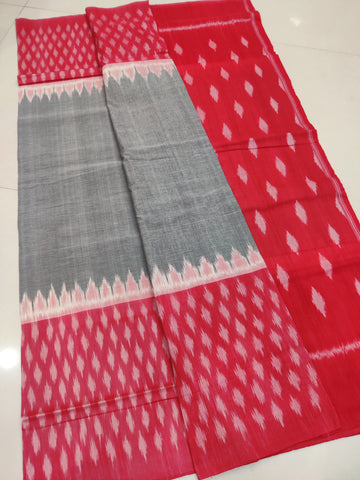 Red - MERCERISED PURE COTTON HANDLOOM POCHAMPALLY IKAT SAREE 47