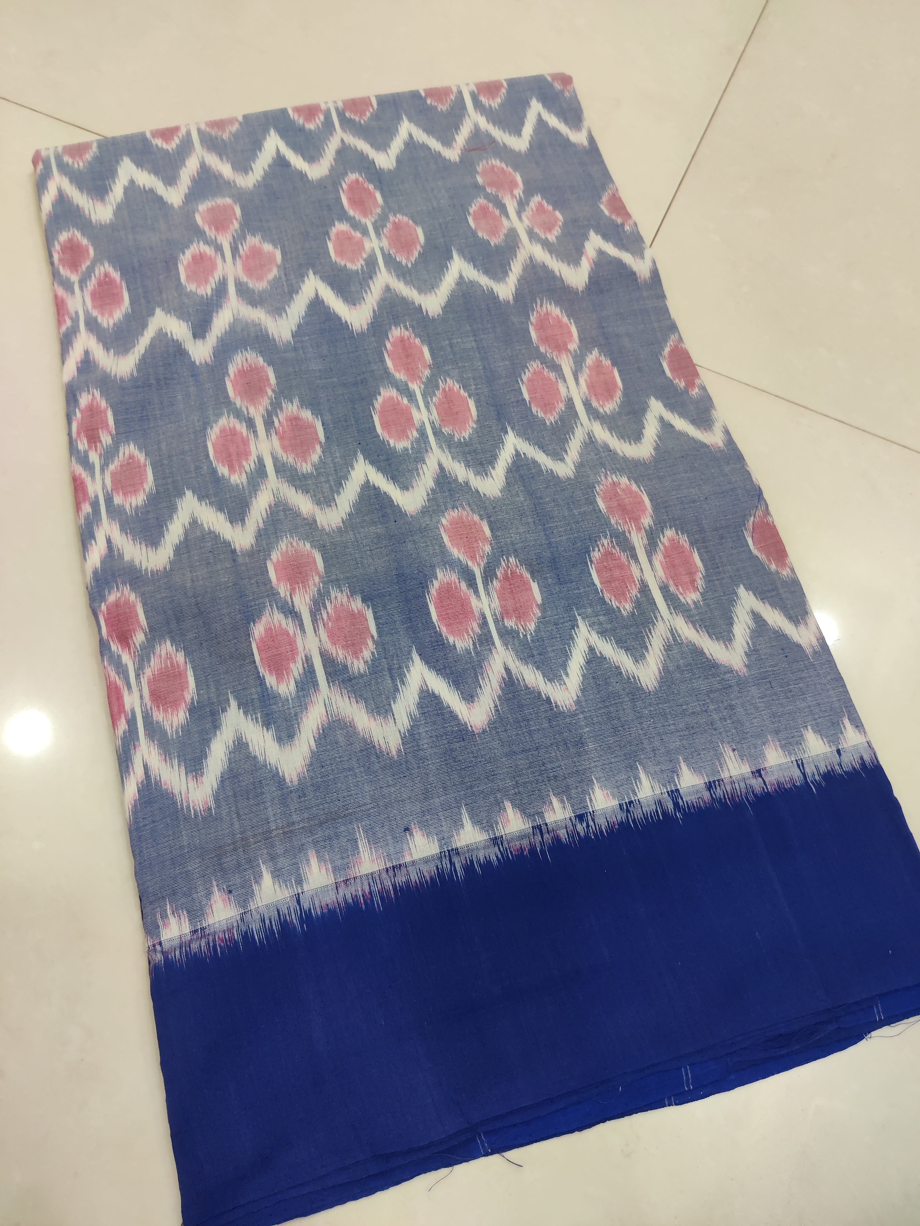 Blue - MERCERISED PURE COTTON HANDLOOM POCHAMPALLY IKAT SAREE 48