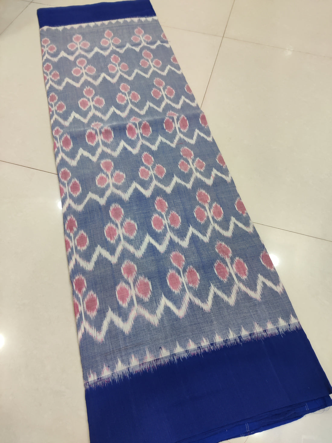 Blue - MERCERISED PURE COTTON HANDLOOM POCHAMPALLY IKAT SAREE 48