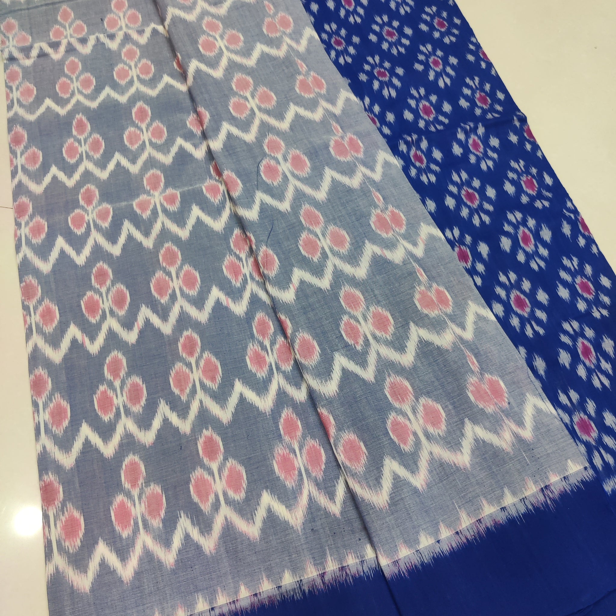 Blue - MERCERISED PURE COTTON HANDLOOM POCHAMPALLY IKAT SAREE 48