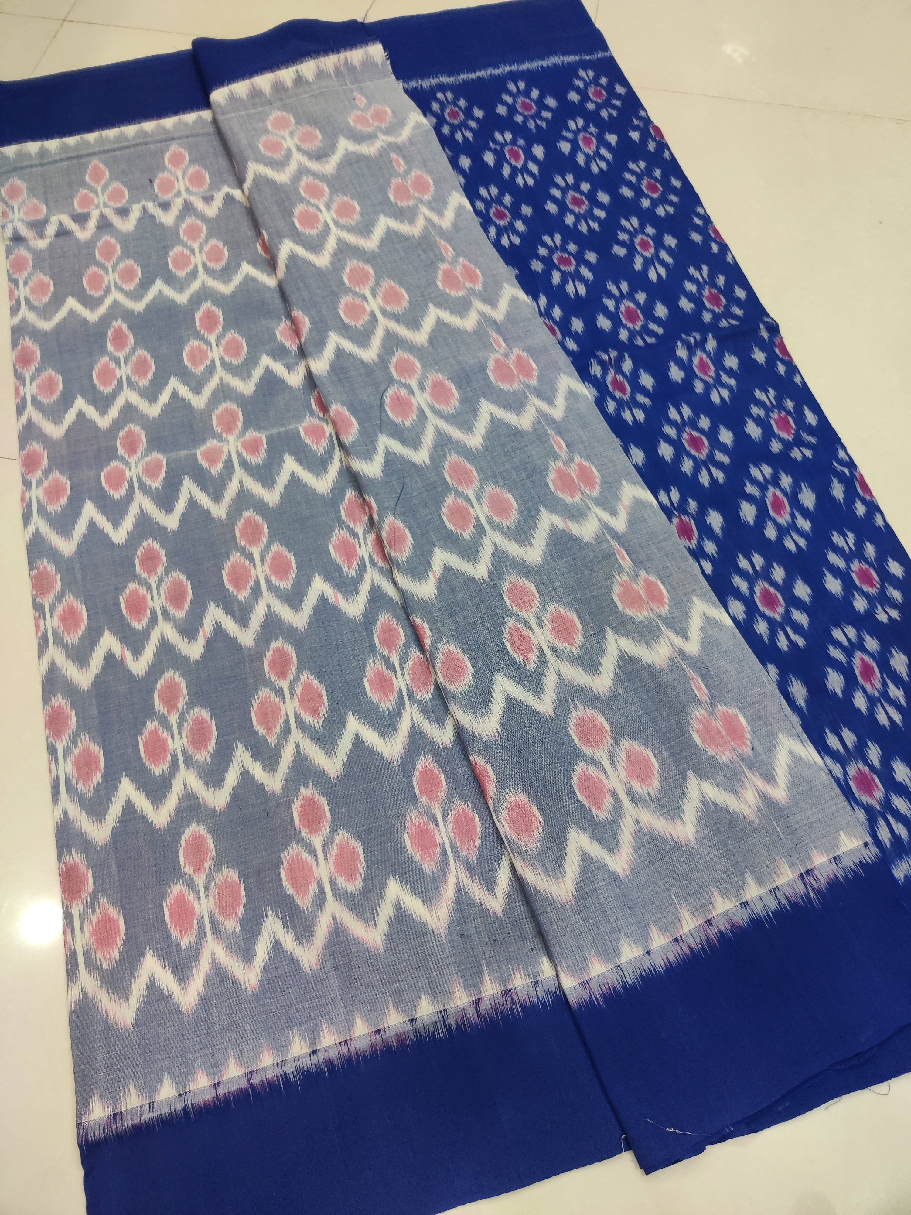 Blue - MERCERISED PURE COTTON HANDLOOM POCHAMPALLY IKAT SAREE 48