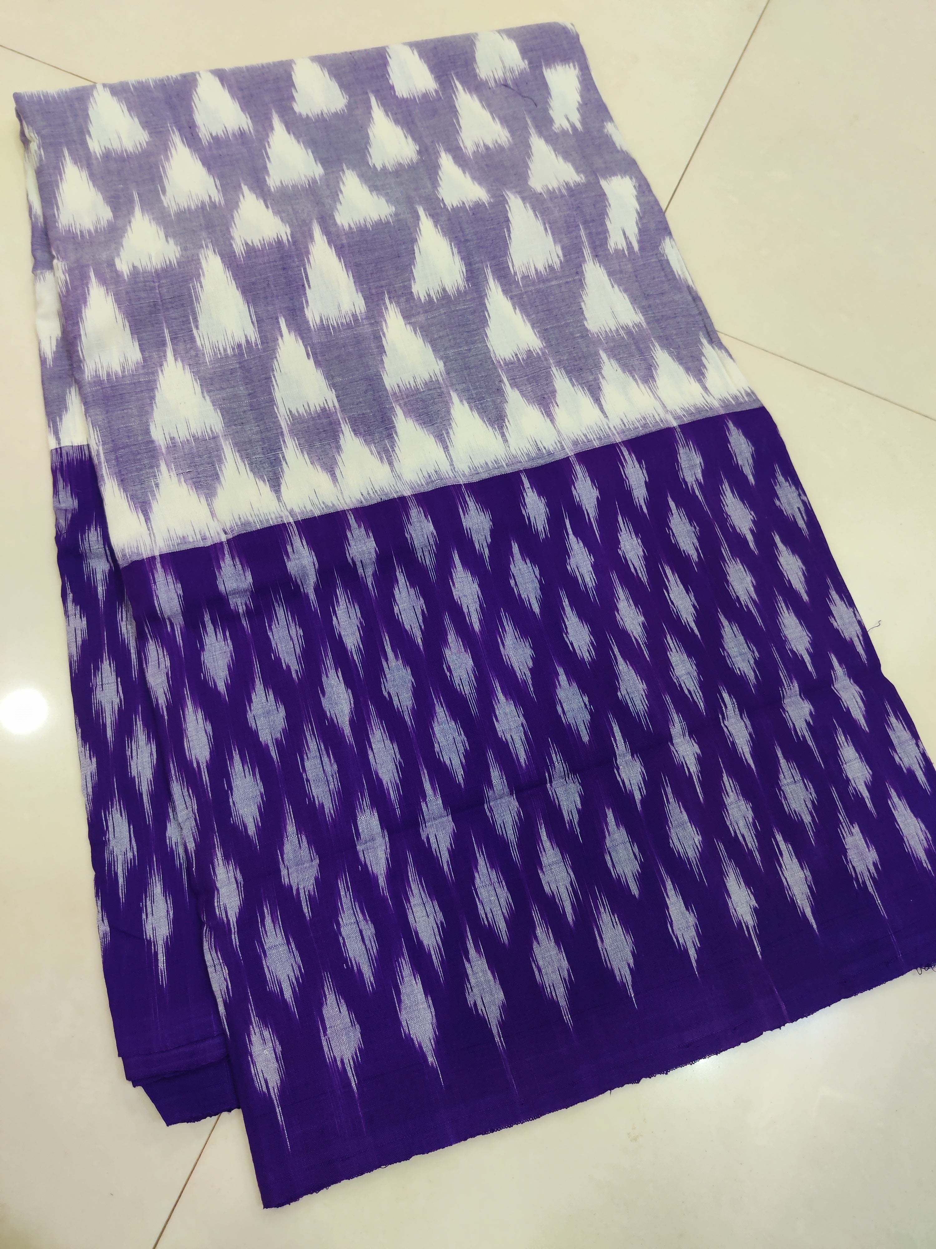 Purple - MERCERISED PURE COTTON HANDLOOM POCHAMPALLY IKAT SAREE 49
