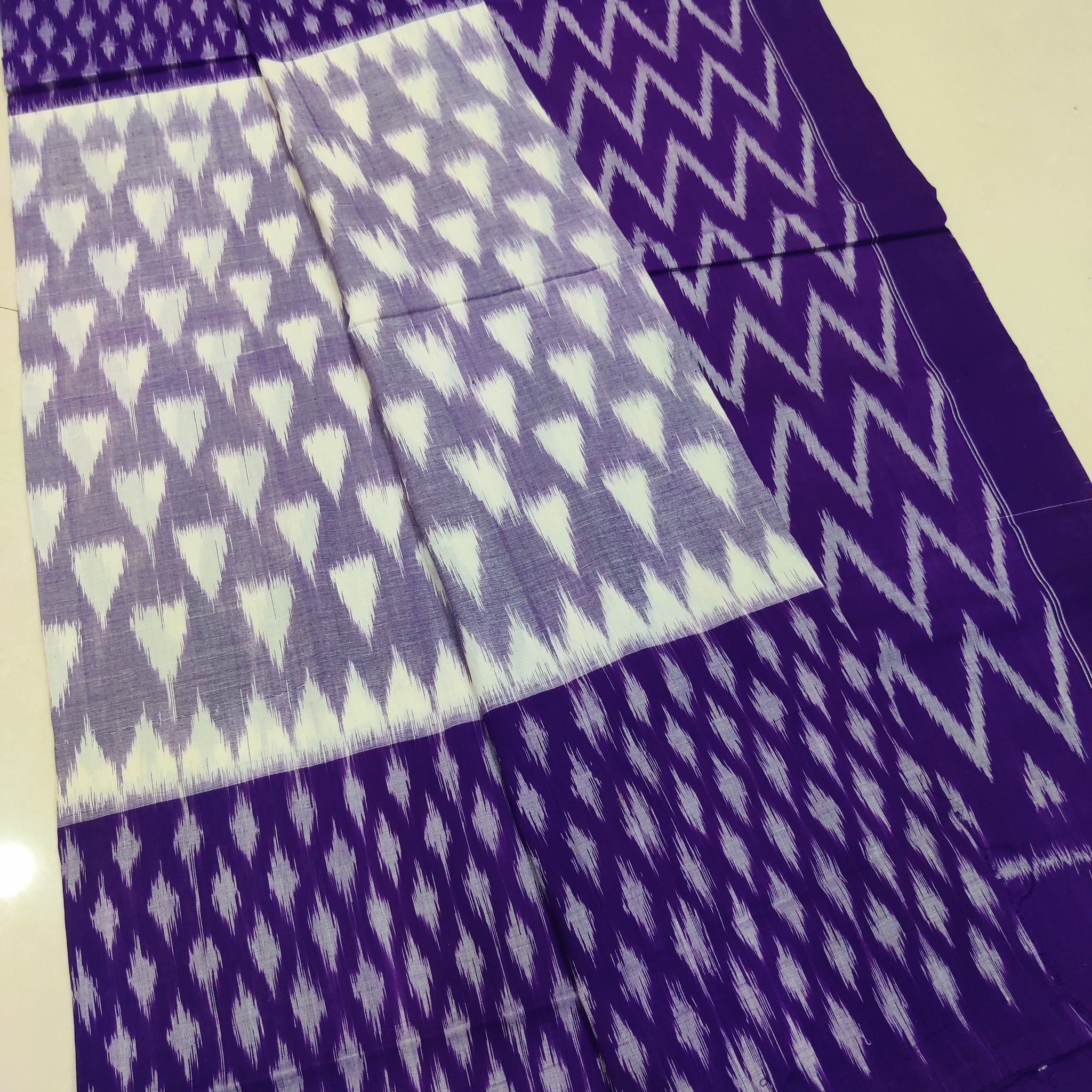 Purple - MERCERISED PURE COTTON HANDLOOM POCHAMPALLY IKAT SAREE 49