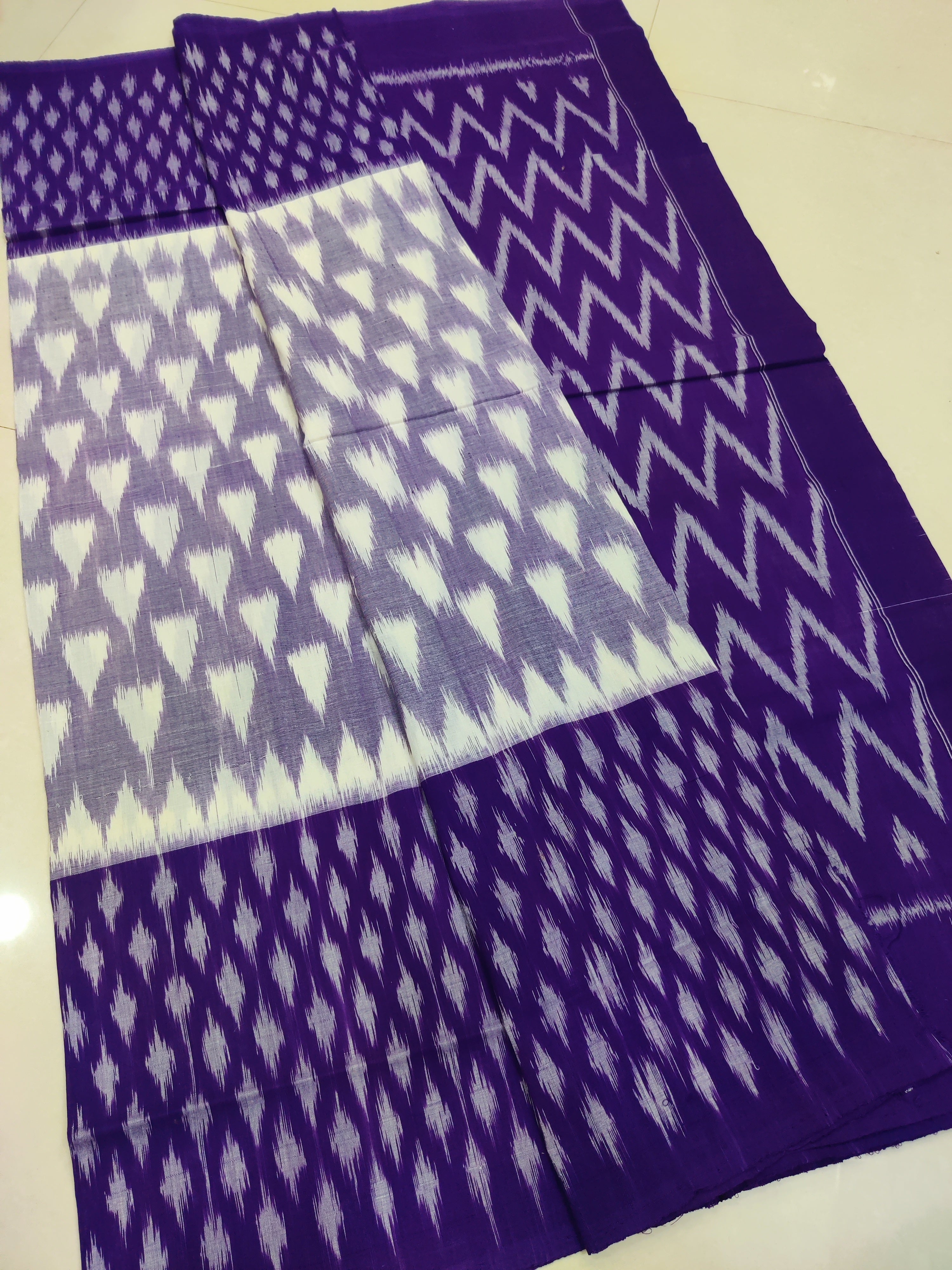 Purple - MERCERISED PURE COTTON HANDLOOM POCHAMPALLY IKAT SAREE 49