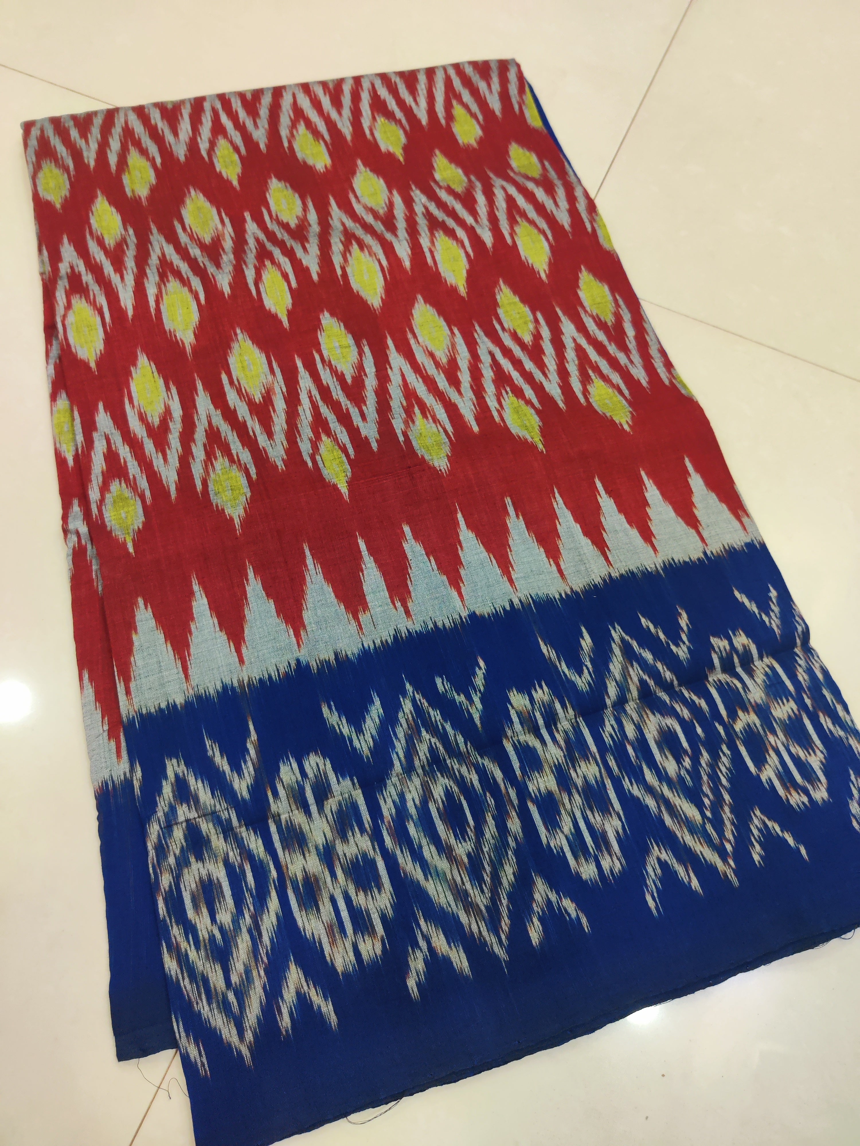 Blue - MERCERISED PURE COTTON HANDLOOM POCHAMPALLY IKAT SAREE 51