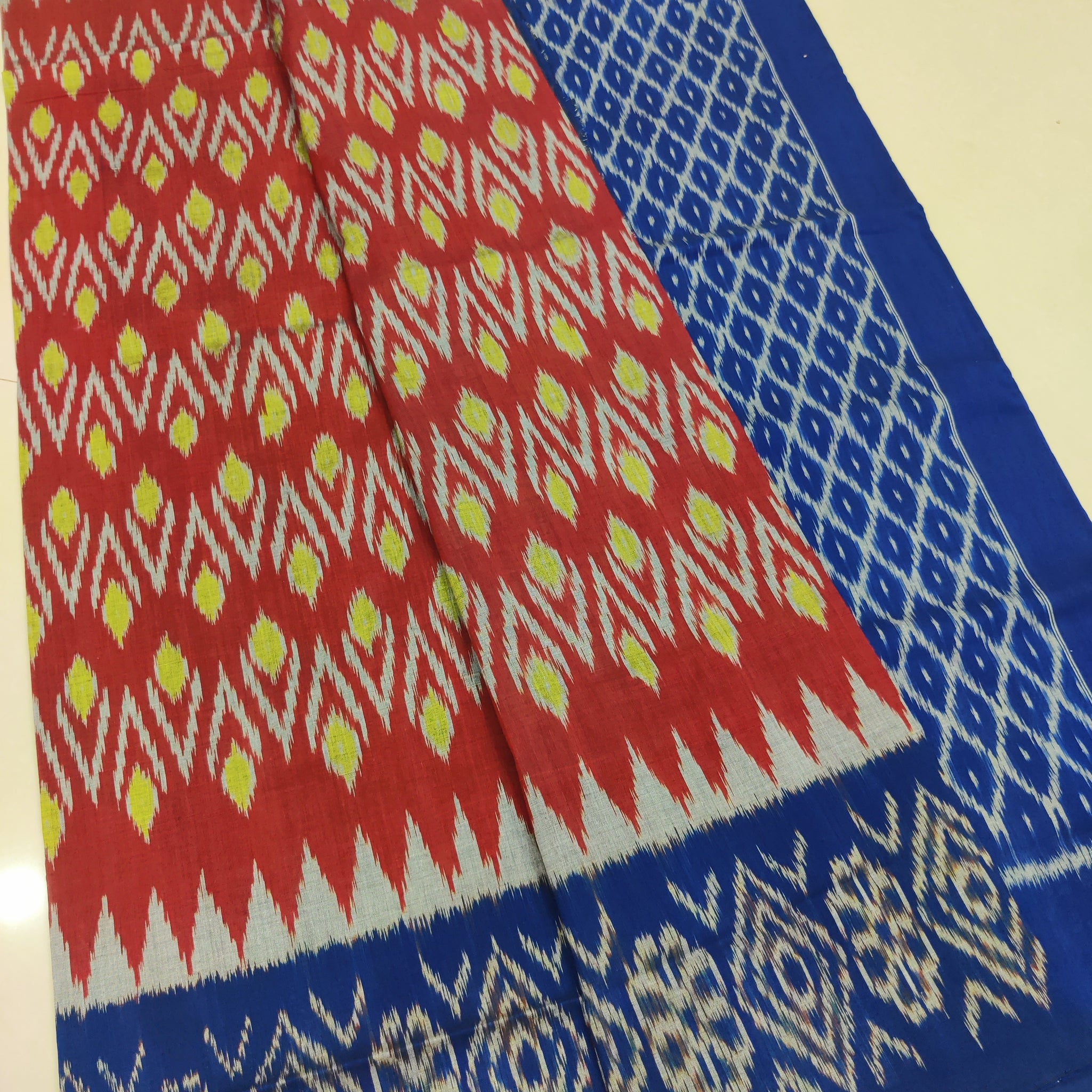 Blue - MERCERISED PURE COTTON HANDLOOM POCHAMPALLY IKAT SAREE 51