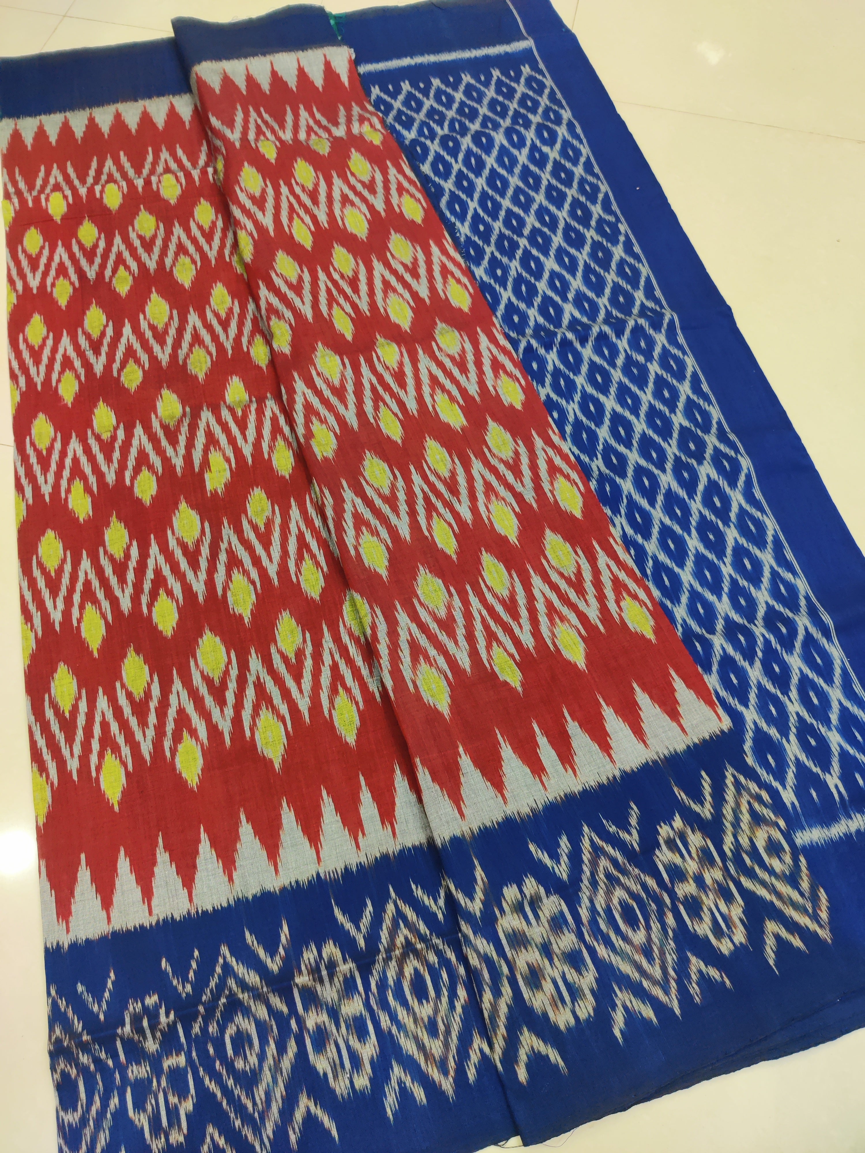 Blue - MERCERISED PURE COTTON HANDLOOM POCHAMPALLY IKAT SAREE 51