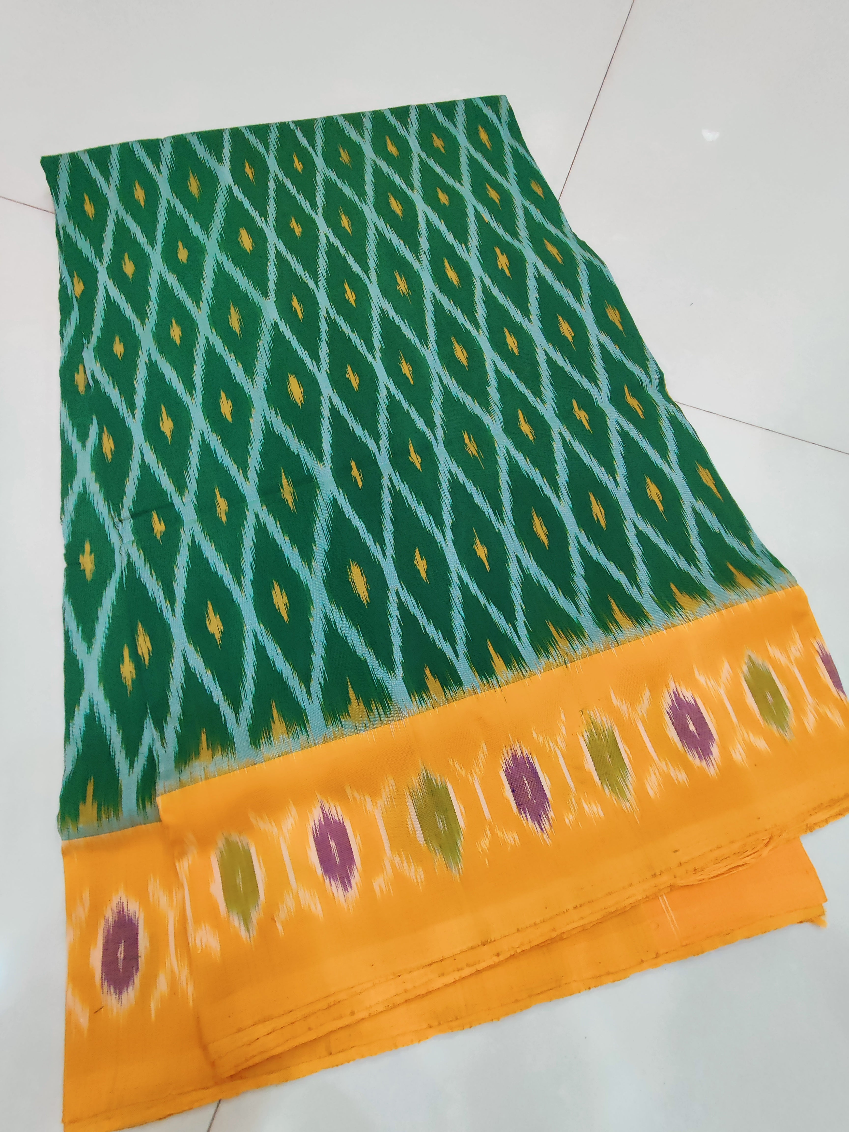 Yellow - MERCERISED PURE COTTON HANDLOOM POCHAMPALLY IKAT SAREE 54