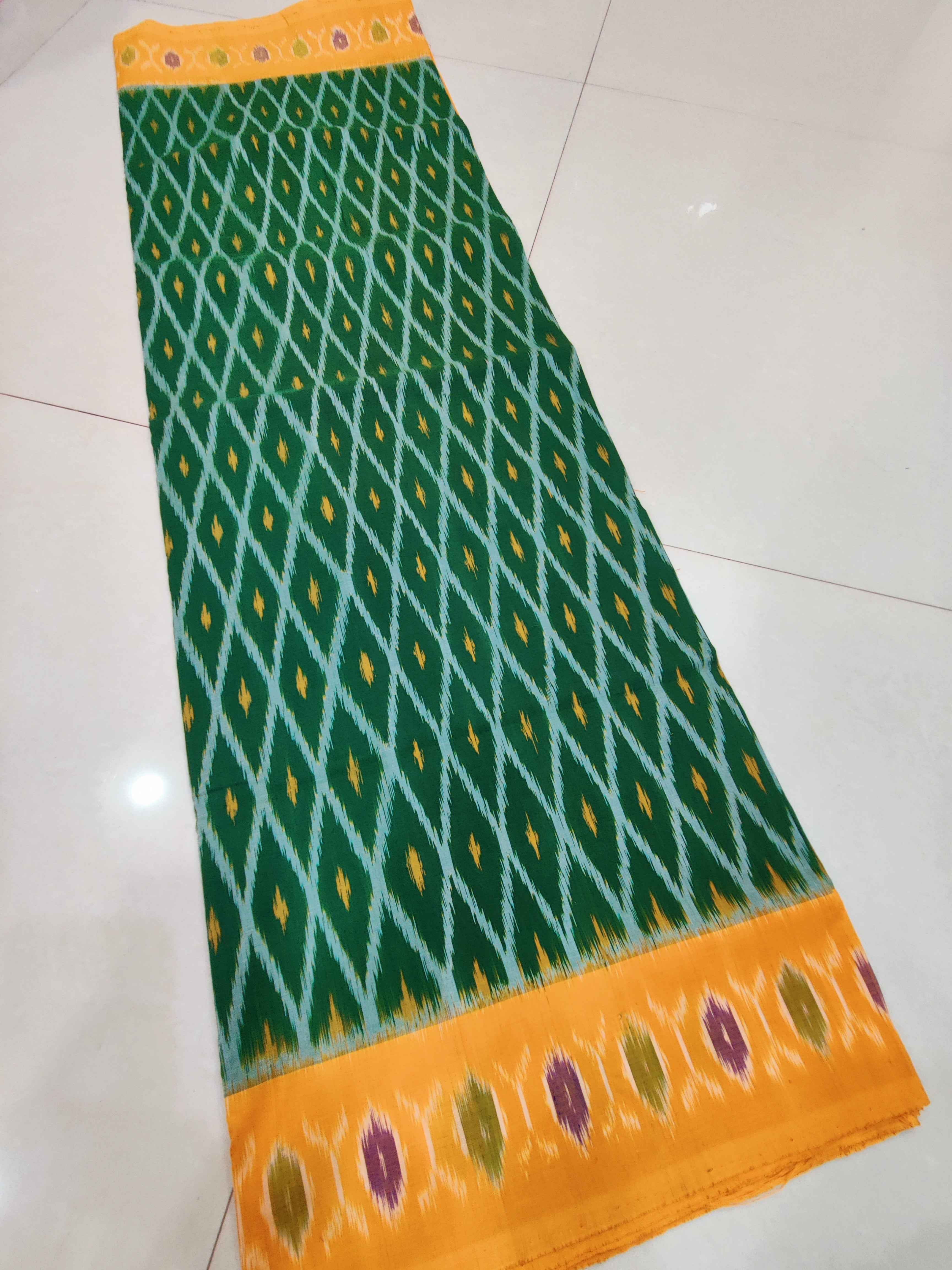 Yellow - MERCERISED PURE COTTON HANDLOOM POCHAMPALLY IKAT SAREE 54