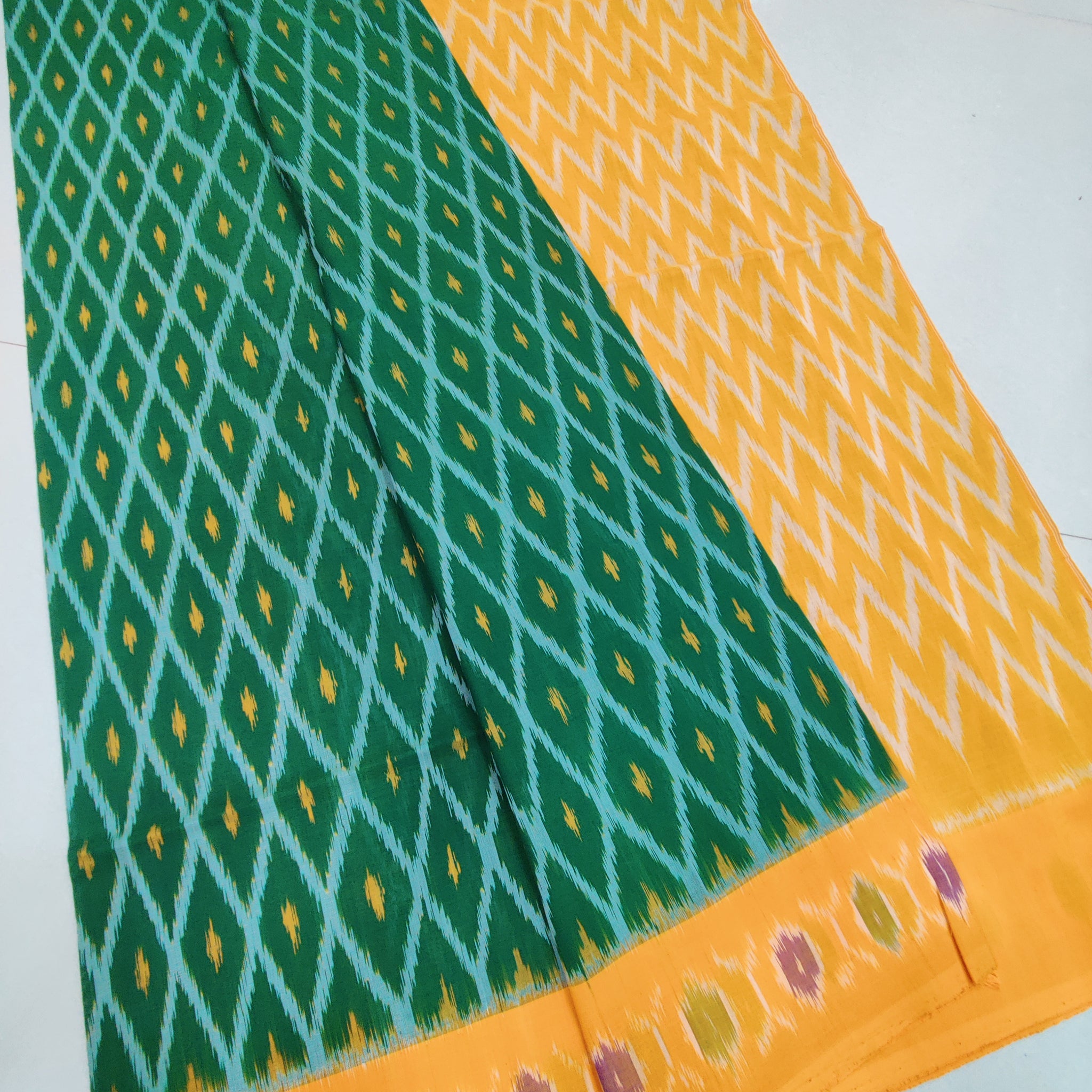 Yellow - MERCERISED PURE COTTON HANDLOOM POCHAMPALLY IKAT SAREE 54