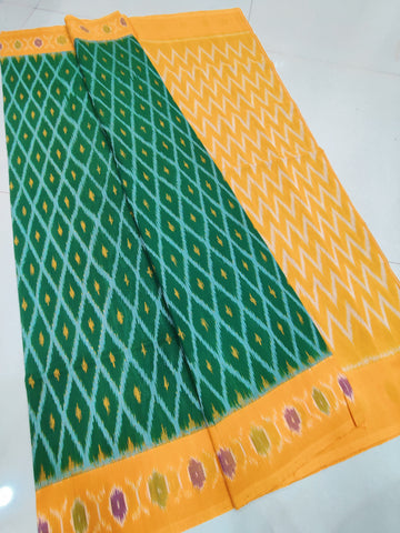 Yellow - MERCERISED PURE COTTON HANDLOOM POCHAMPALLY IKAT SAREE 54