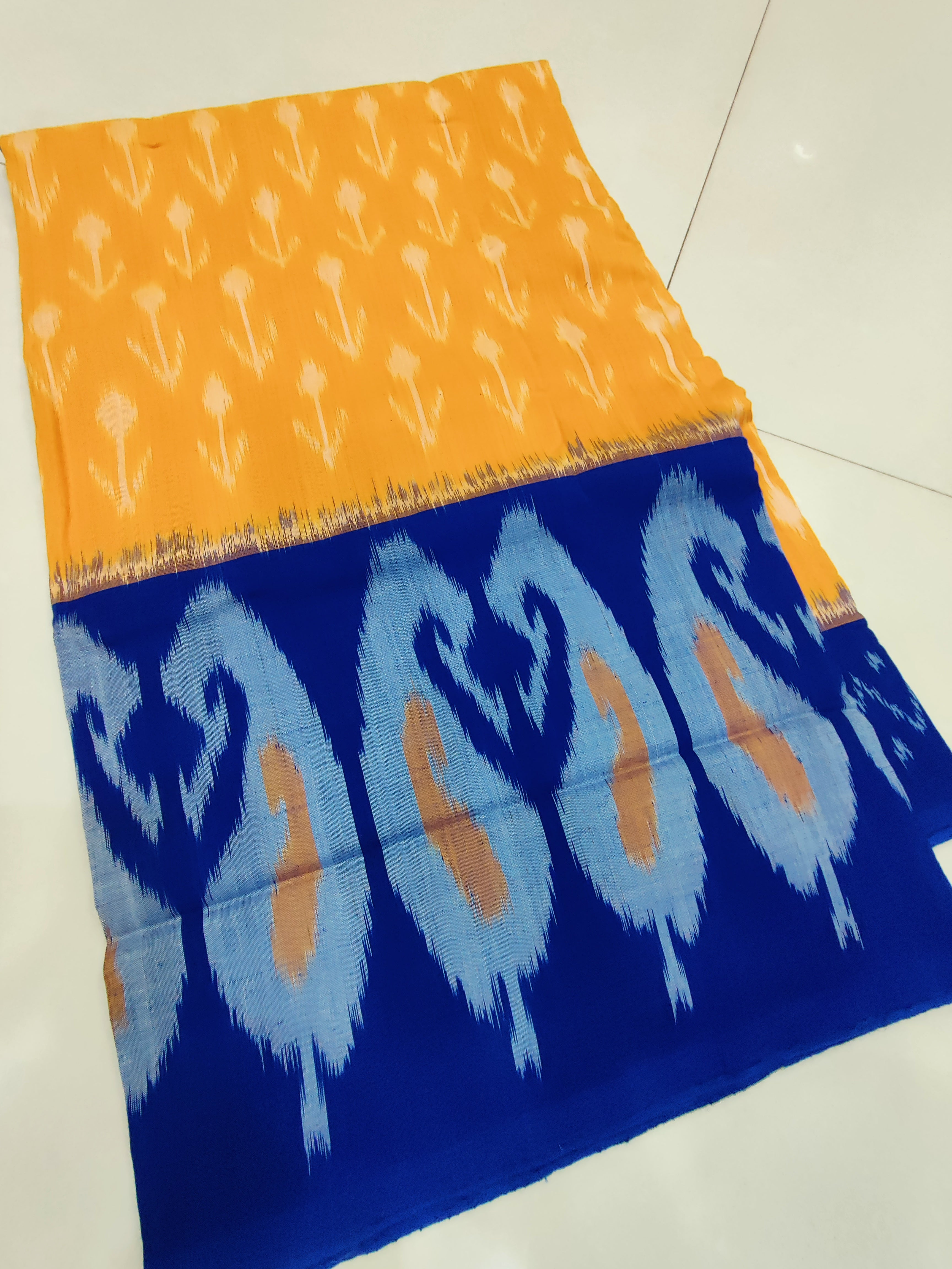 Blue - MERCERISED PURE COTTON HANDLOOM POCHAMPALLY IKAT SAREE 56