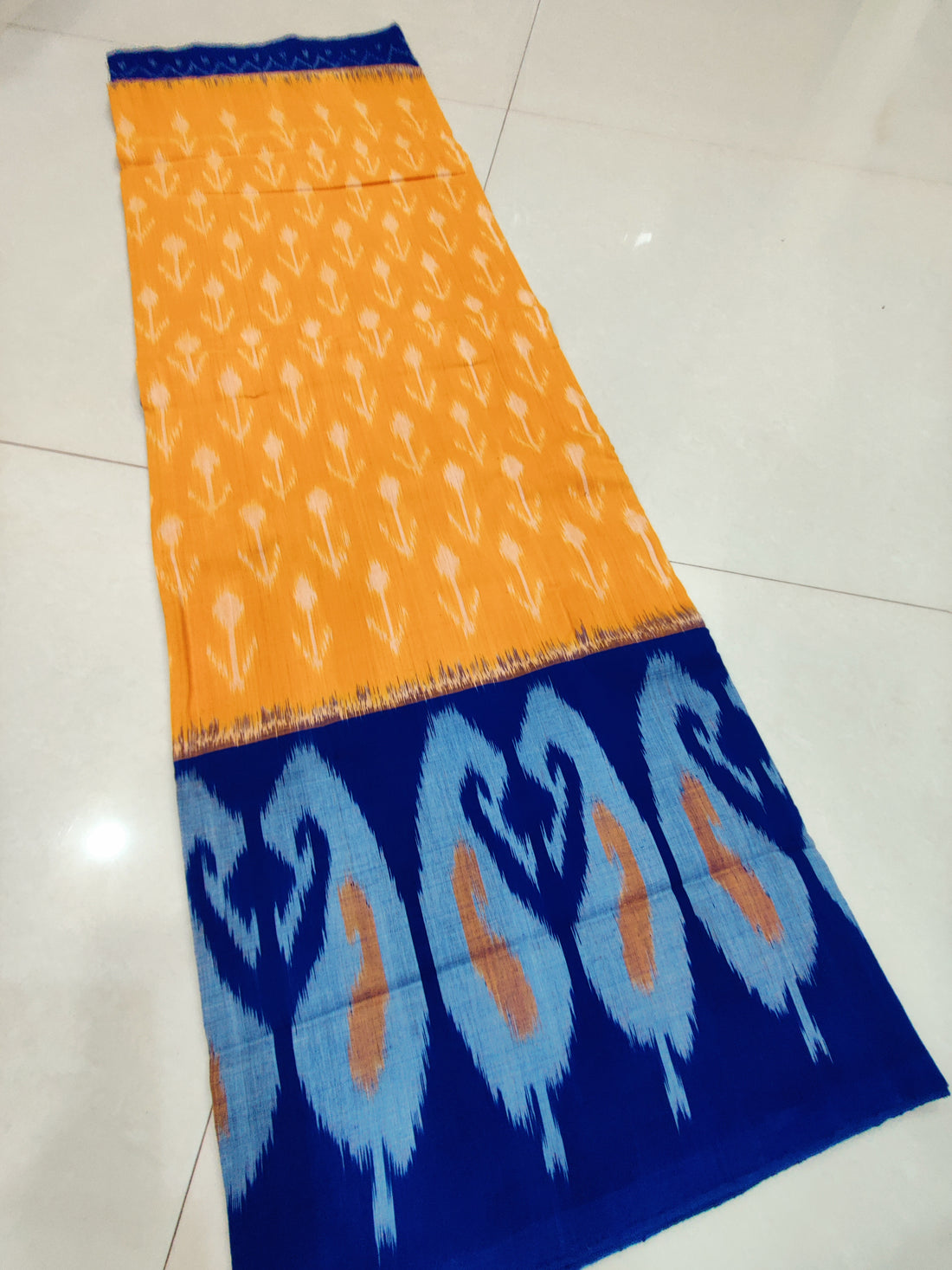 BLUE- MERCERISED PURE COTTON HANDLOOM POCHAMPALLY IKAT SAREE 112